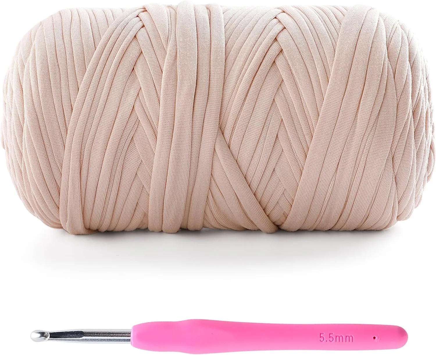 Tshirt Yarn for Crochet - 400 g/130 yds T Shirt Yarn for Crocheting Bags/Baskets/Home Decor - Soft Elastic Fabric T-Shirt Yarn with 1 Crochet Hook (1, Beige)