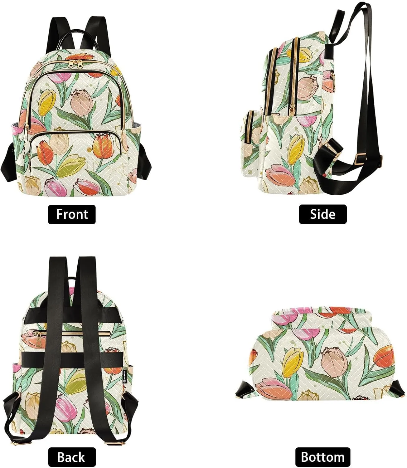 Tulips Flowers Beige Backpack Purse for Women College Shoulder Bags with Anti-theft Back for Travel Trips M
