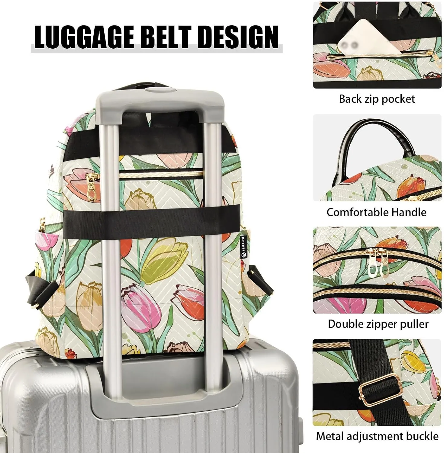 Tulips Flowers Beige Backpack Purse for Women College Shoulder Bags with Anti-theft Back for Travel Trips M