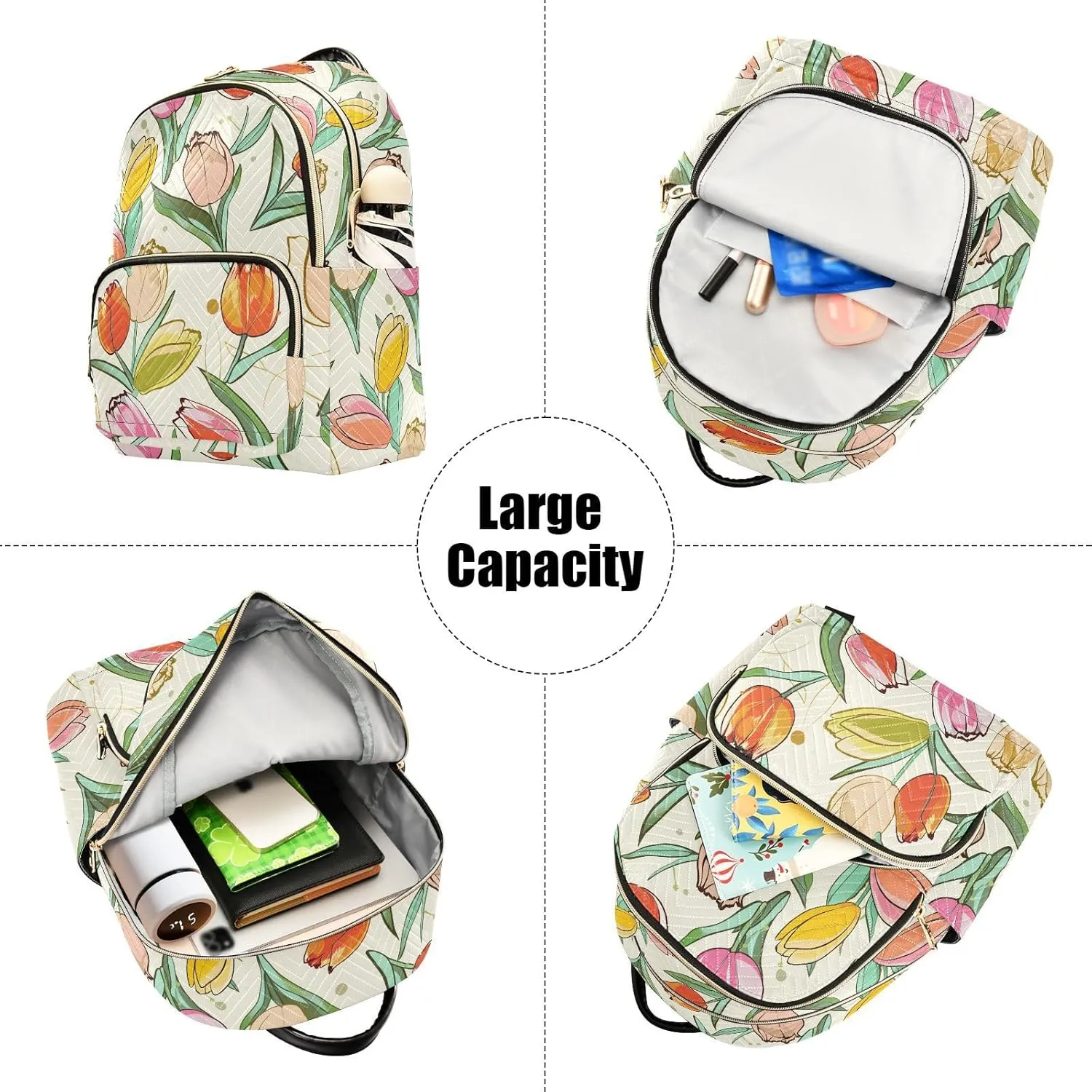 Tulips Flowers Beige Backpack Purse for Women College Shoulder Bags with Anti-theft Back for Travel Trips M