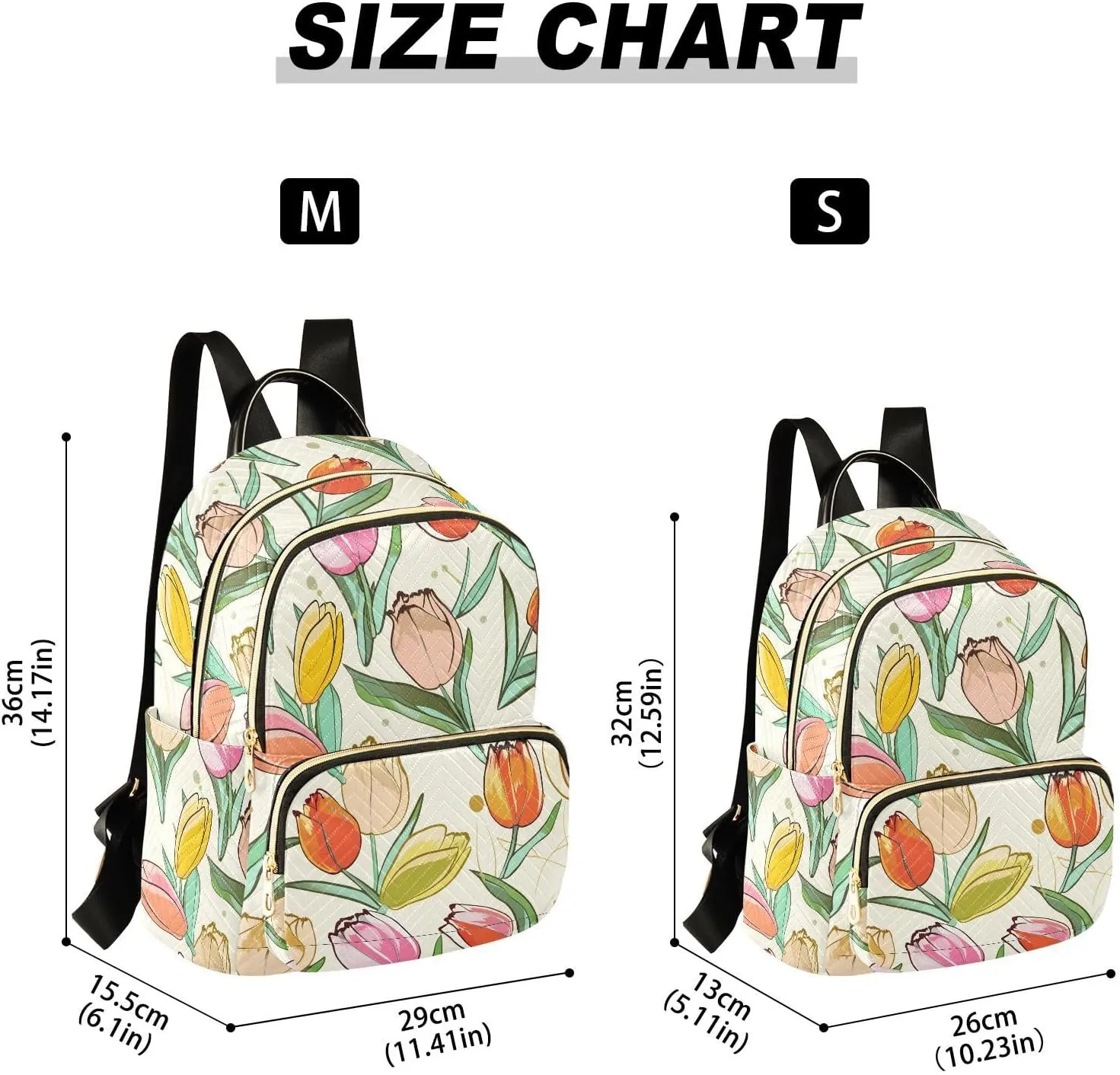 Tulips Flowers Beige Backpack Purse for Women College Shoulder Bags with Anti-theft Back for Travel Trips M