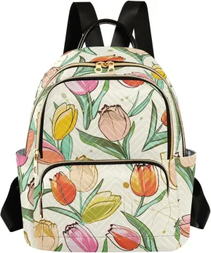 Tulips Flowers Beige Backpack Purse for Women College Shoulder Bags with Anti-theft Back for Travel Trips M