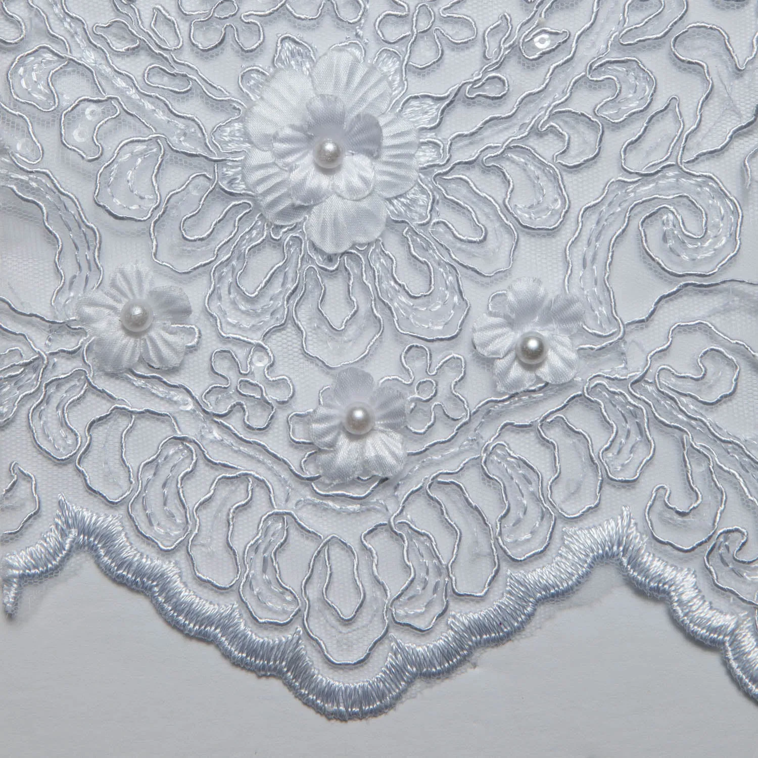Tulle Lace Fabric Embroidered W/Applique with 3D Floral Pattern 52" Wide | Exquisite Fabric