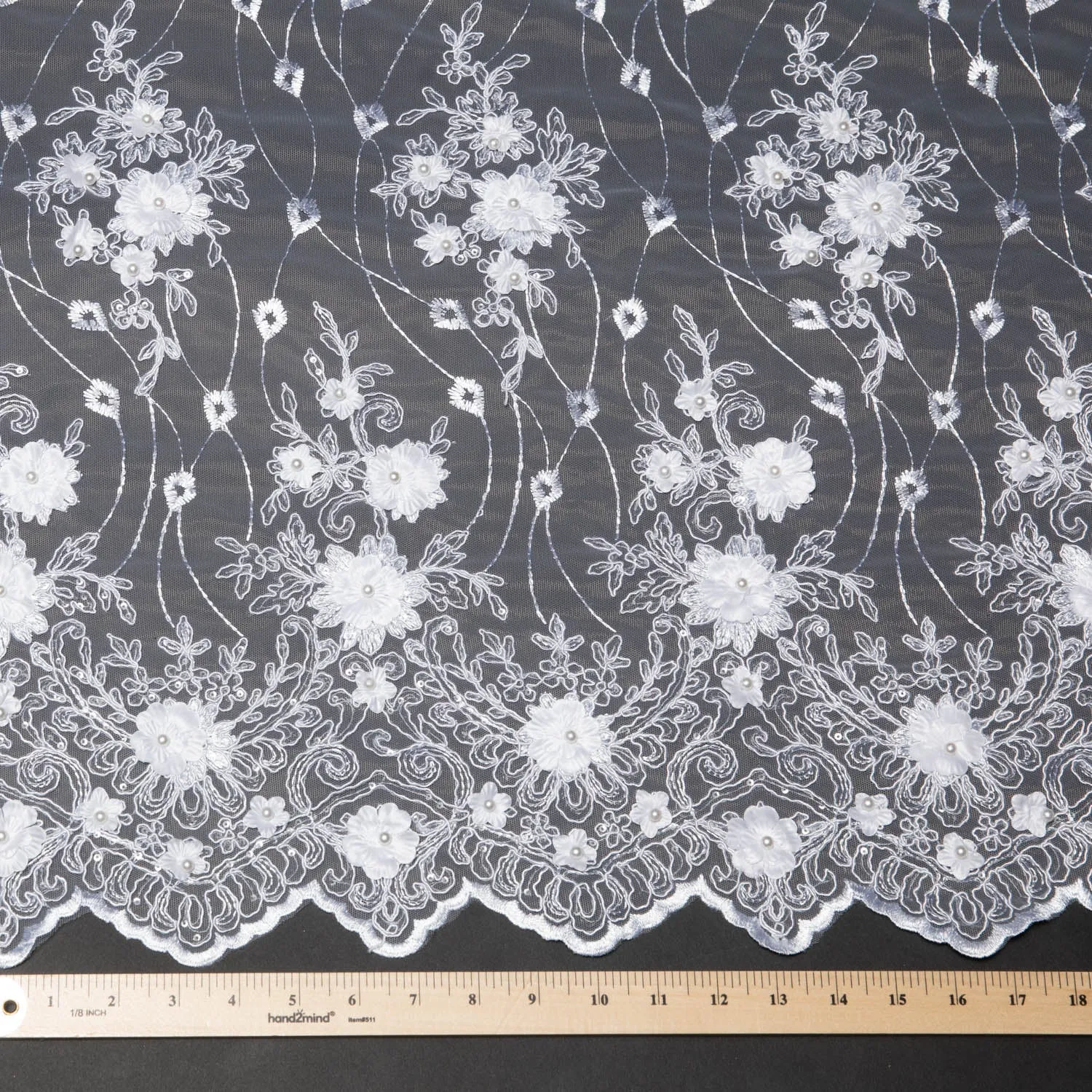 Tulle Lace Fabric Embroidered W/Applique with 3D Floral Pattern 52" Wide | Exquisite Fabric