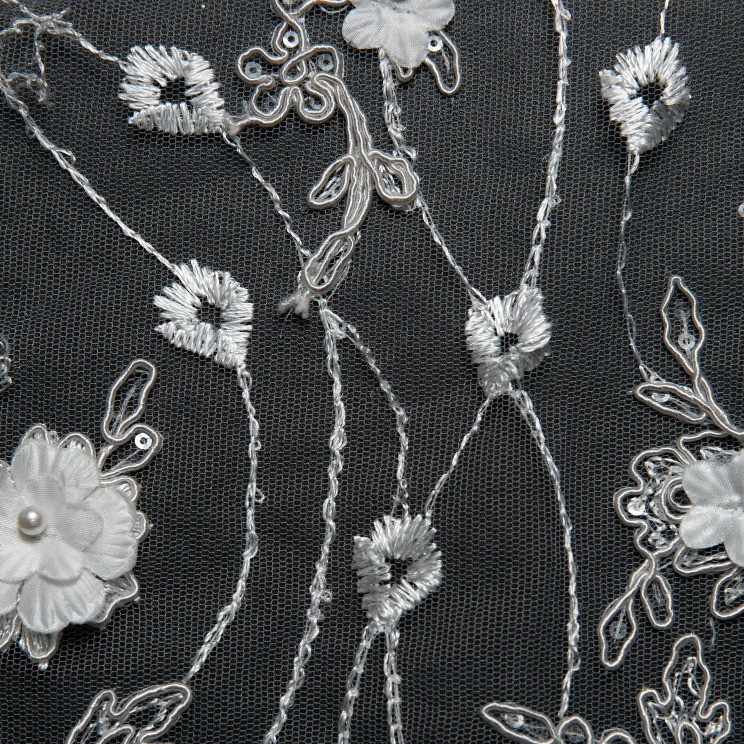 Tulle Lace Fabric Embroidered W/Applique with 3D Floral Pattern 52" Wide | Exquisite Fabric