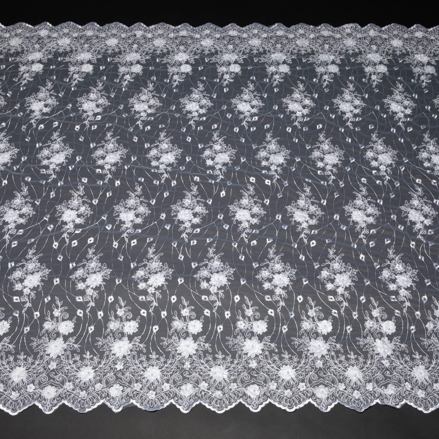 Tulle Lace Fabric Embroidered W/Applique with 3D Floral Pattern 52" Wide | Exquisite Fabric