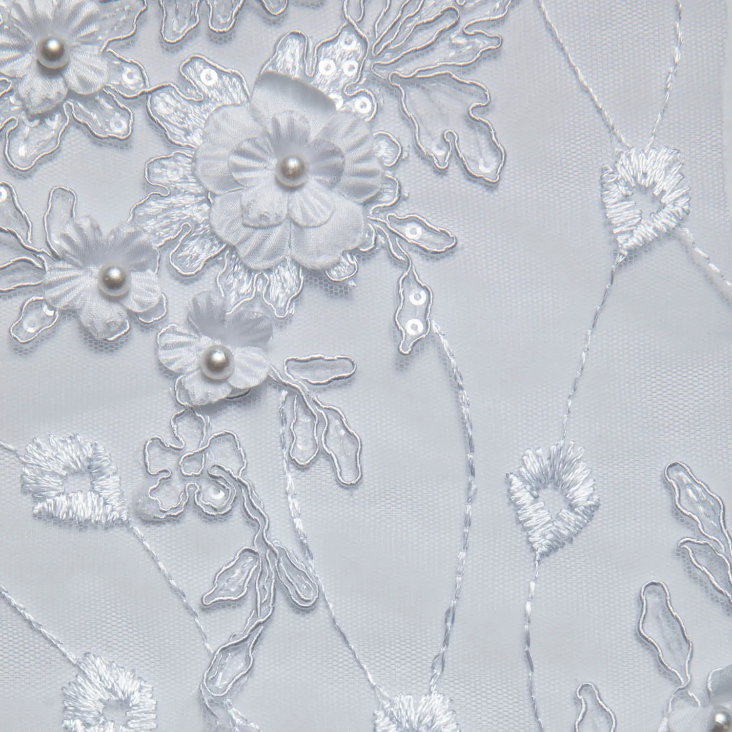 Tulle Lace Fabric Embroidered W/Applique with 3D Floral Pattern 52" Wide | Exquisite Fabric