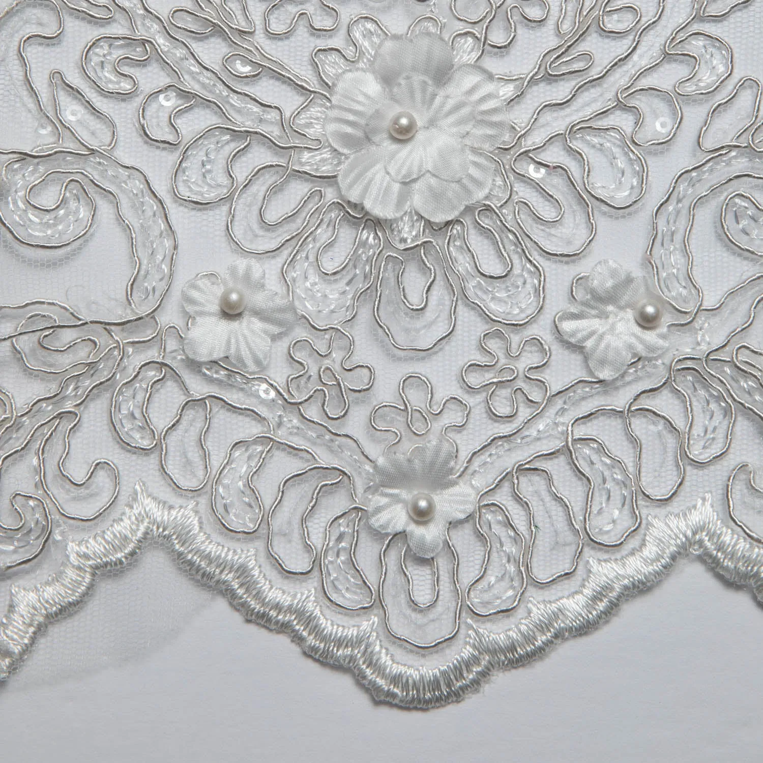 Tulle Lace Fabric Embroidered W/Applique with 3D Floral Pattern 52" Wide | Exquisite Fabric