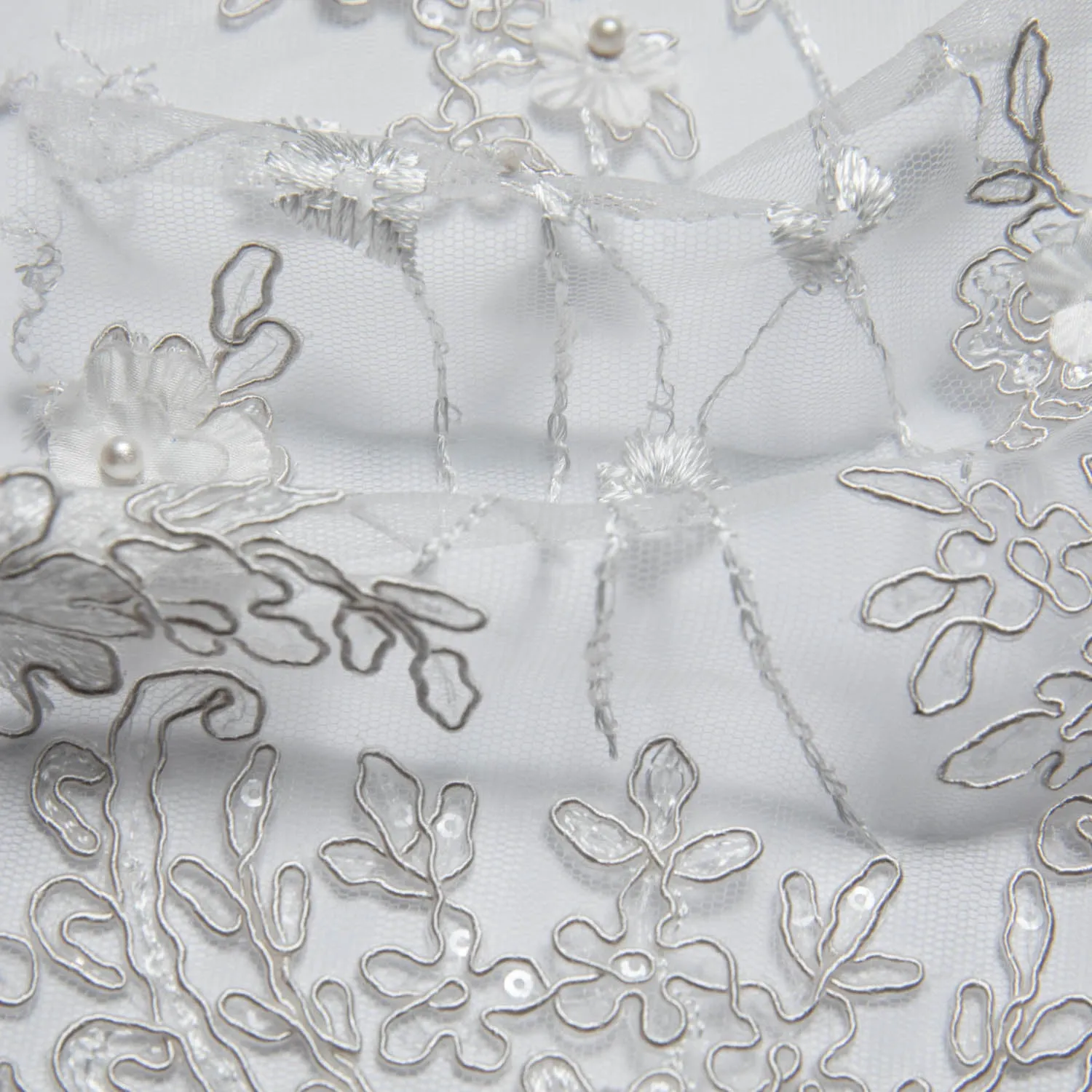 Tulle Lace Fabric Embroidered W/Applique with 3D Floral Pattern 52" Wide | Exquisite Fabric