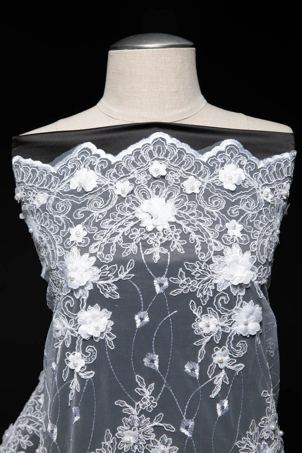 Tulle Lace Fabric Embroidered W/Applique with 3D Floral Pattern 52" Wide | Exquisite Fabric