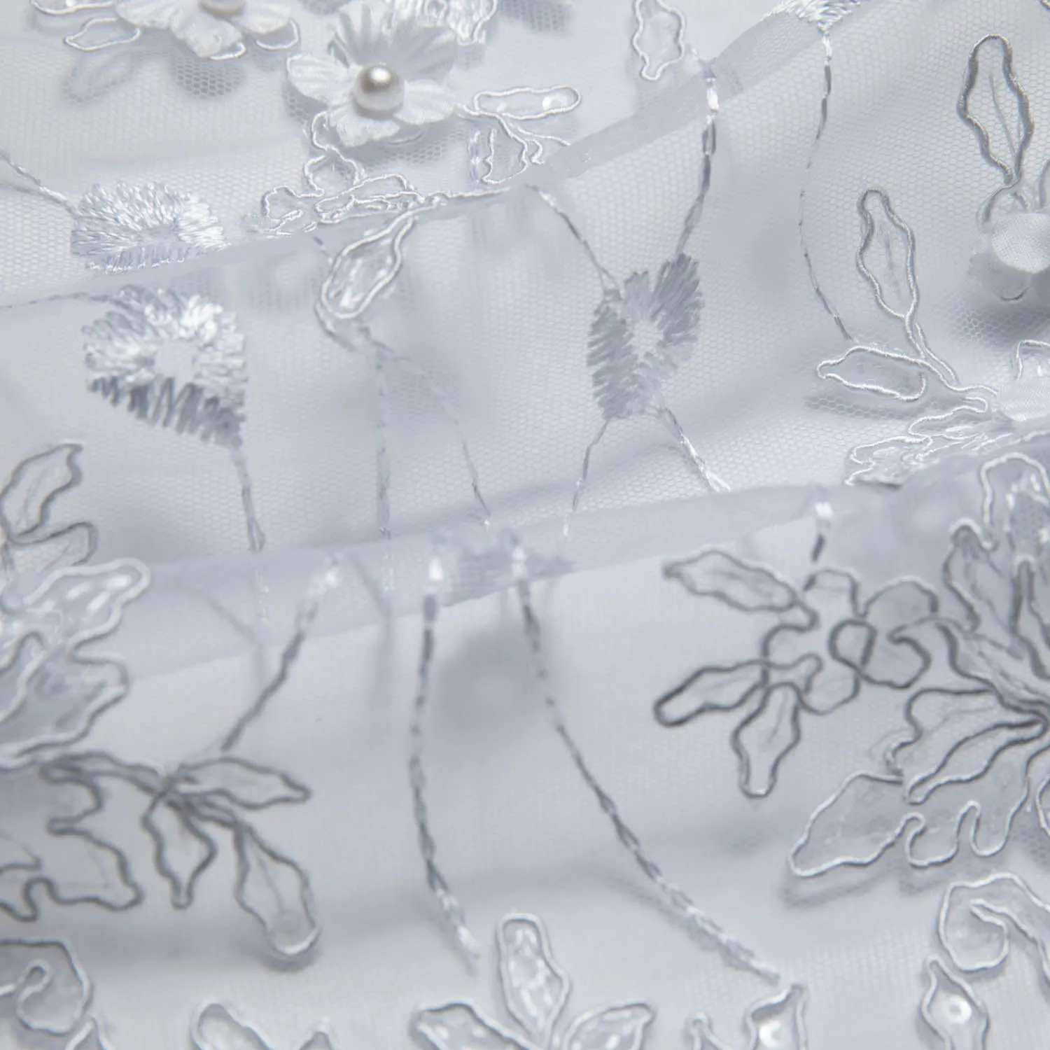 Tulle Lace Fabric Embroidered W/Applique with 3D Floral Pattern 52" Wide | Exquisite Fabric