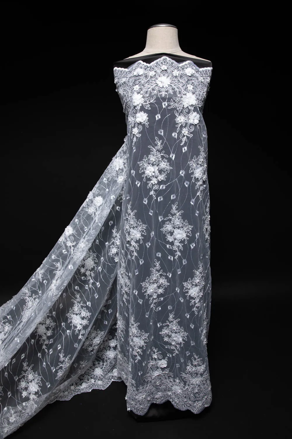 Tulle Lace Fabric Embroidered W/Applique with 3D Floral Pattern 52" Wide | Exquisite Fabric