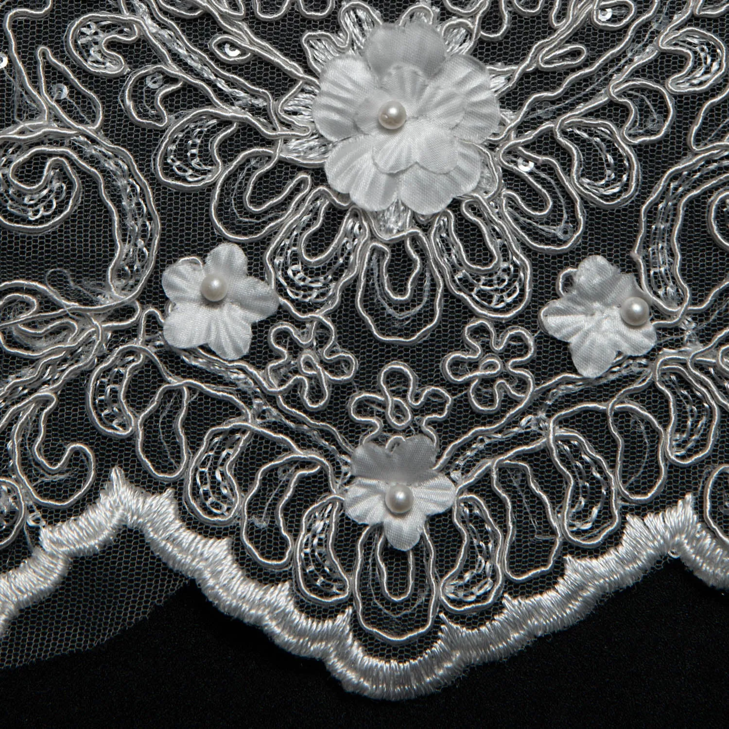 Tulle Lace Fabric Embroidered W/Applique with 3D Floral Pattern 52" Wide | Exquisite Fabric