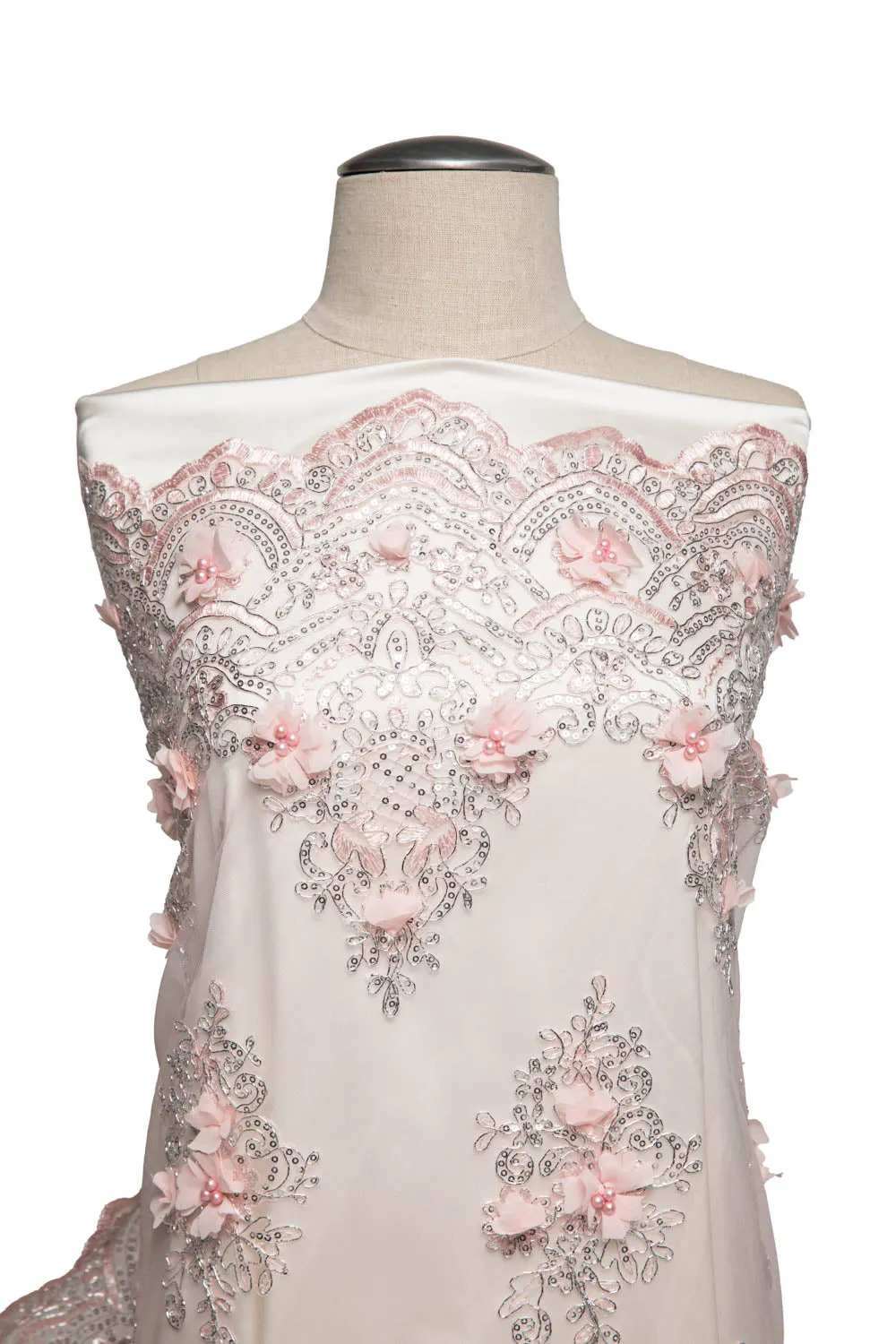 Tulle Lace Fabric Embroidered with Applique and Intricate 3D Pattern 52" Wide | Exquisite Fabric
