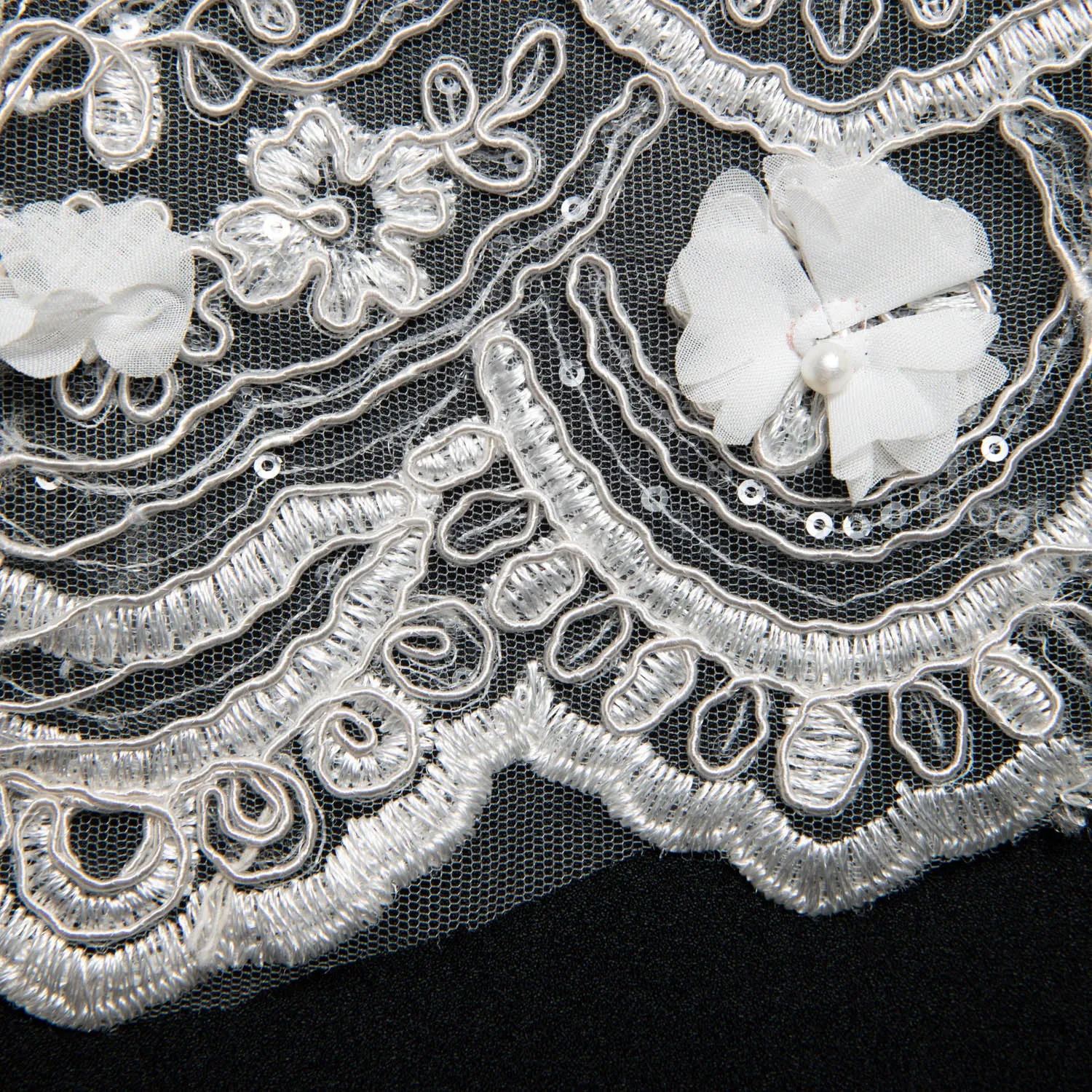 Tulle Lace Fabric Embroidered with Applique and Intricate 3D Pattern 52" Wide | Exquisite Fabric