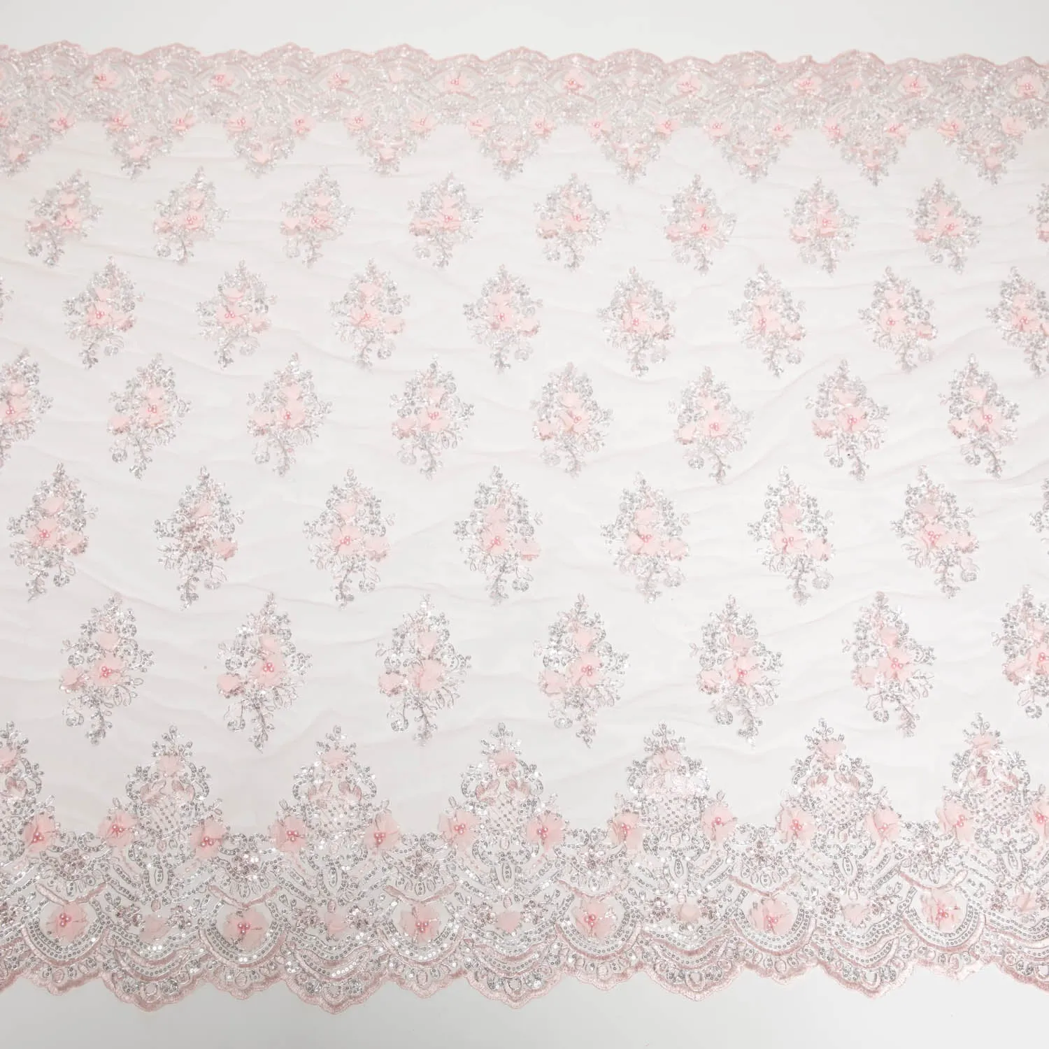 Tulle Lace Fabric Embroidered with Applique and Intricate 3D Pattern 52" Wide | Exquisite Fabric