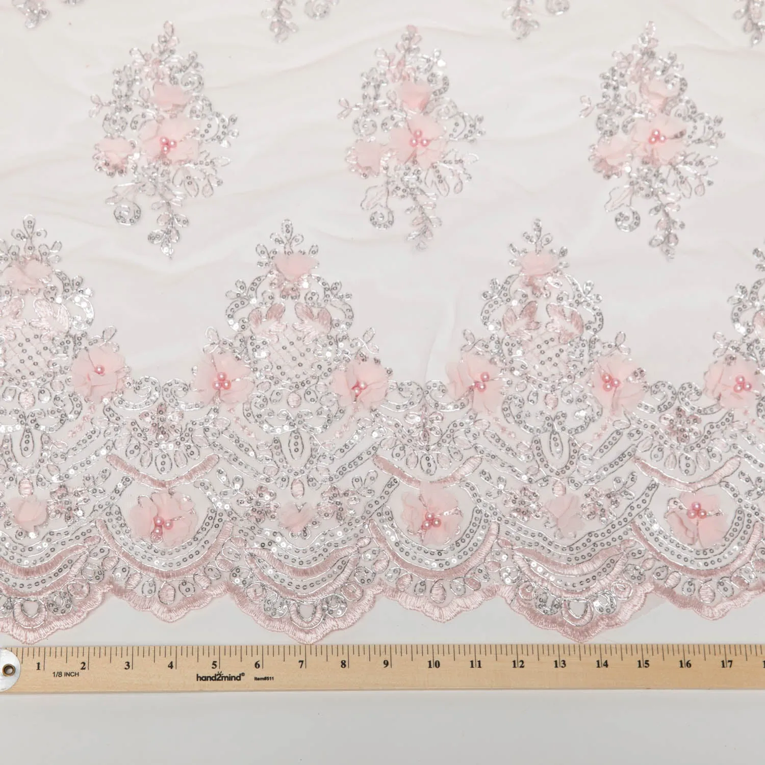 Tulle Lace Fabric Embroidered with Applique and Intricate 3D Pattern 52" Wide | Exquisite Fabric
