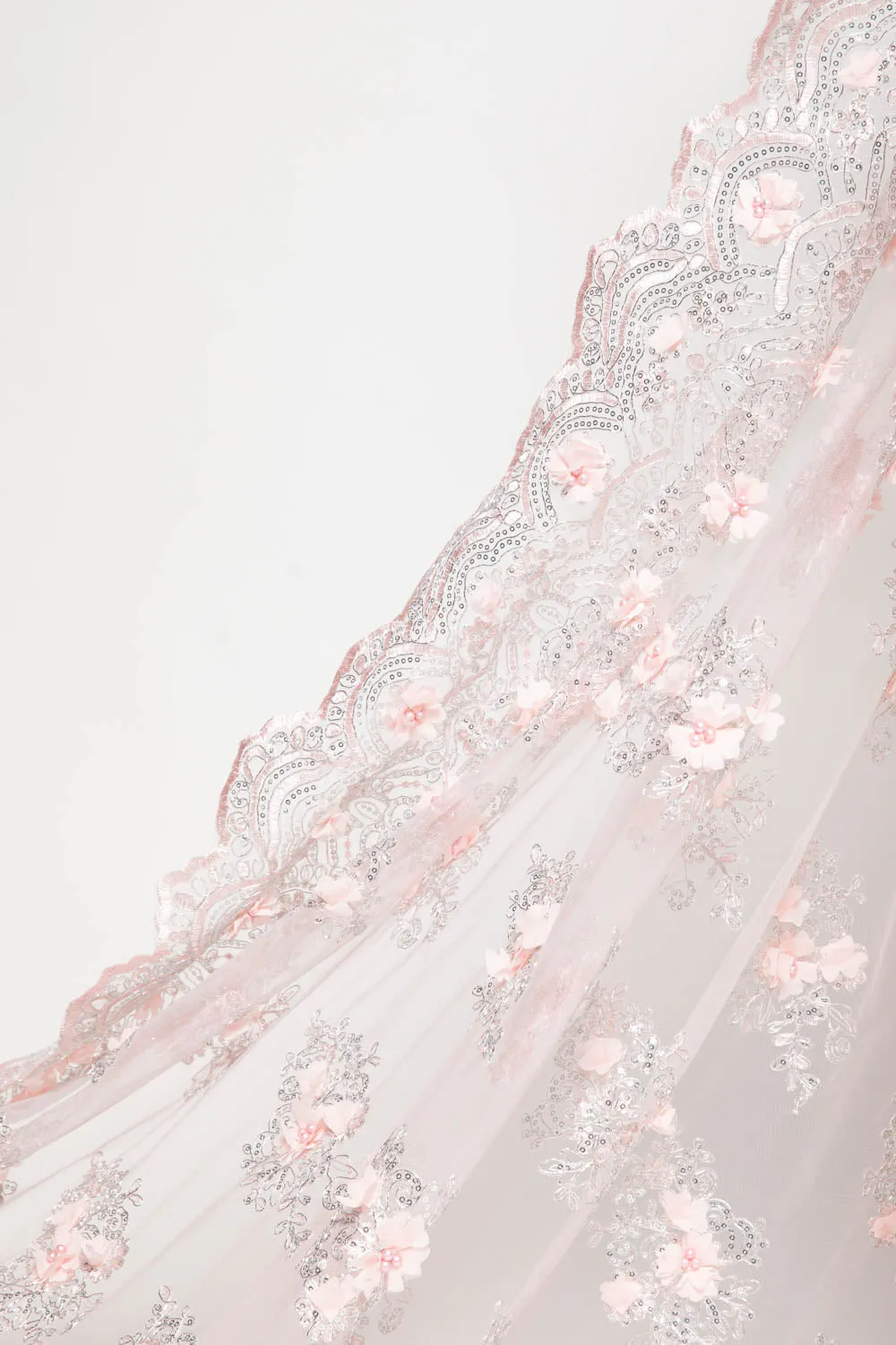 Tulle Lace Fabric Embroidered with Applique and Intricate 3D Pattern 52" Wide | Exquisite Fabric