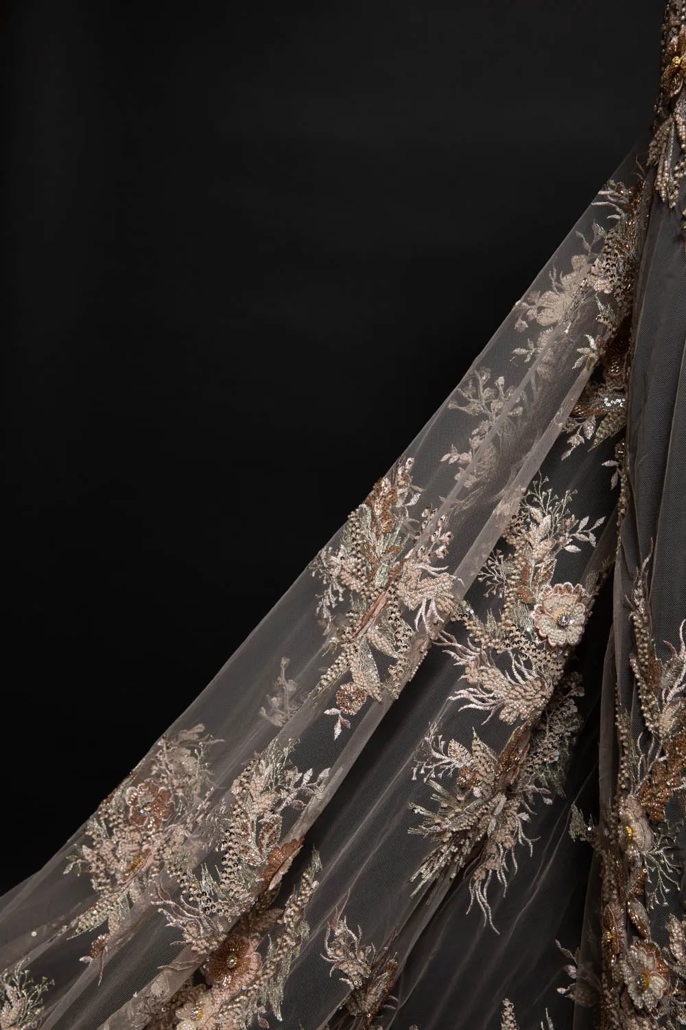 Tulle Lace Fabric Embroidered with Beautifully Extravagant 3D Floral Pattern 52" Wide | Exquisite Fabric