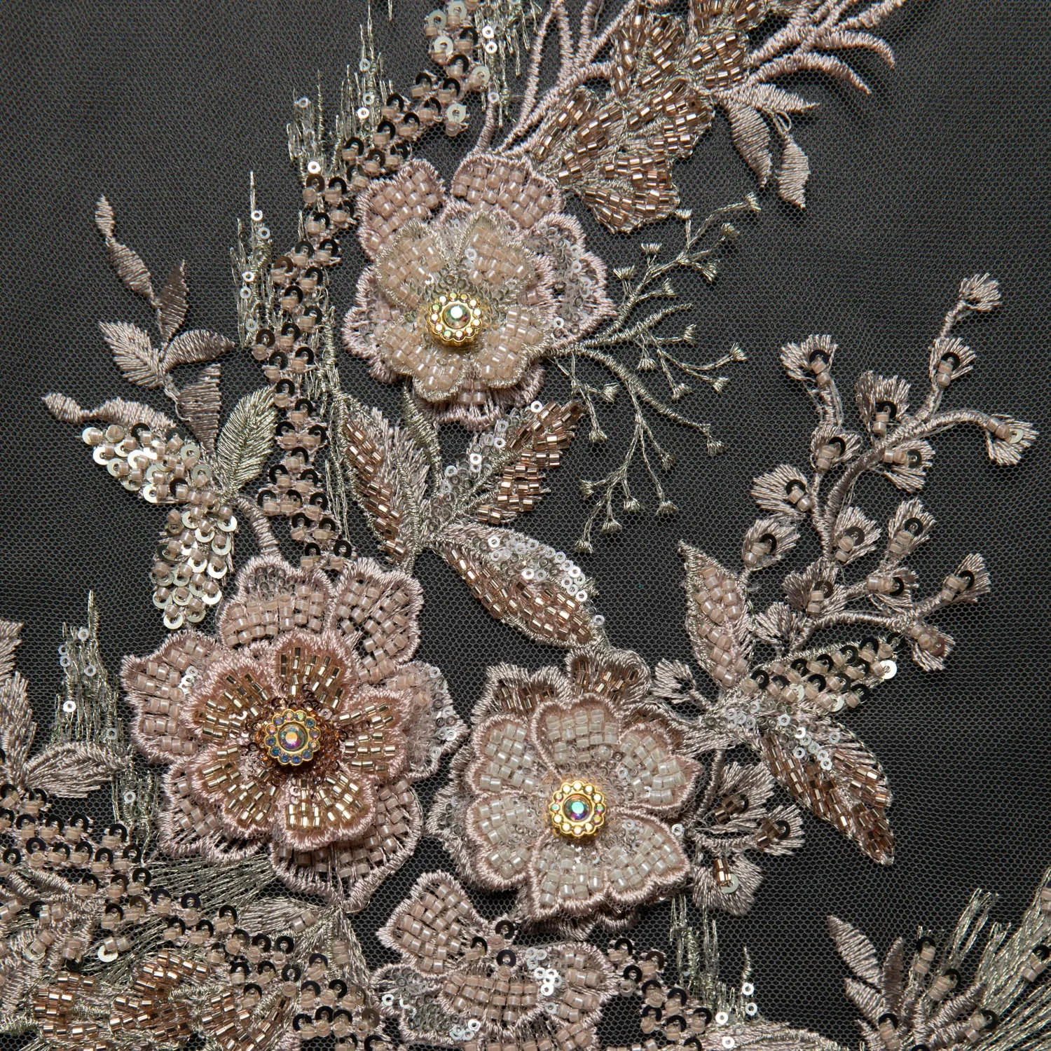 Tulle Lace Fabric Embroidered with Beautifully Extravagant 3D Floral Pattern 52" Wide | Exquisite Fabric