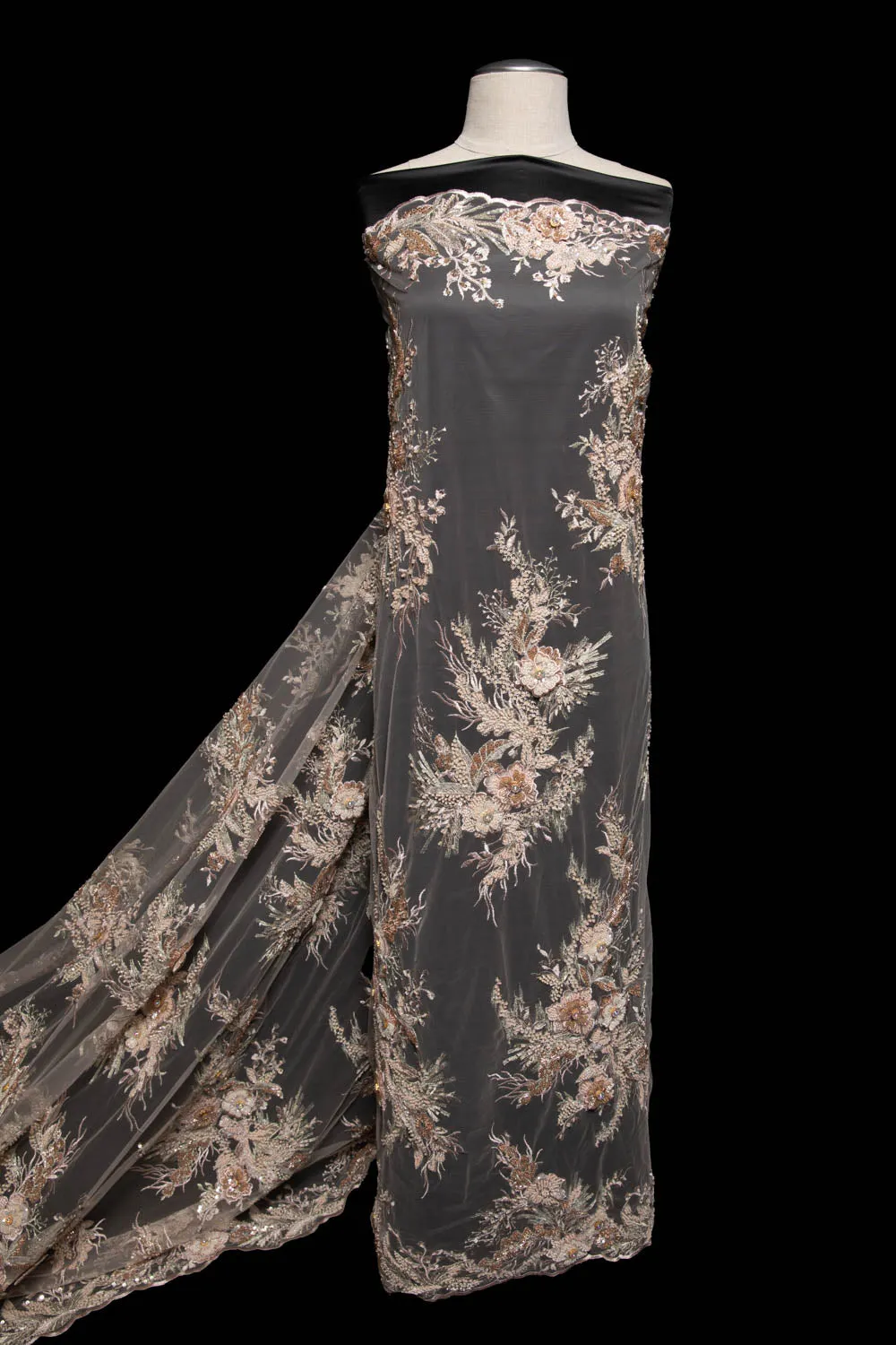 Tulle Lace Fabric Embroidered with Beautifully Extravagant 3D Floral Pattern 52" Wide | Exquisite Fabric