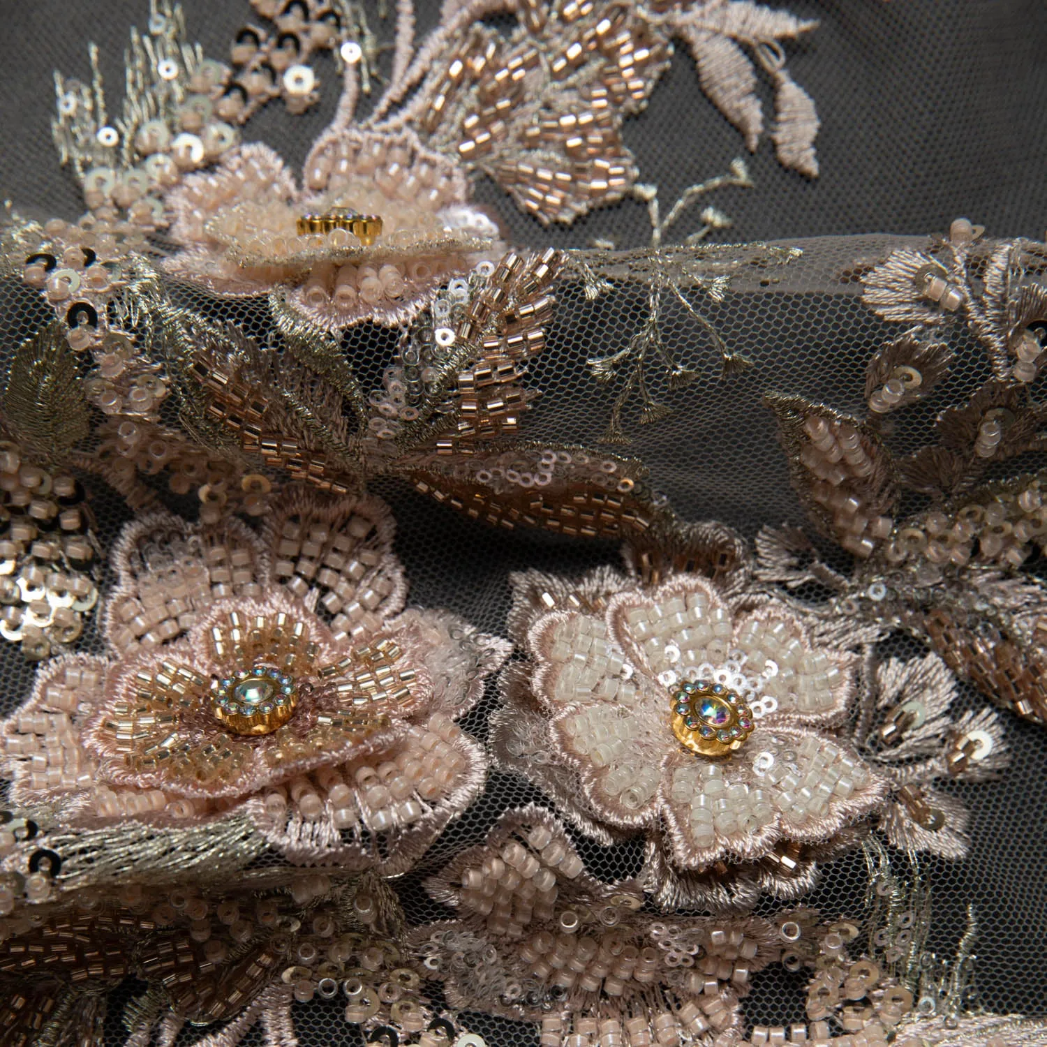 Tulle Lace Fabric Embroidered with Beautifully Extravagant 3D Floral Pattern 52" Wide | Exquisite Fabric