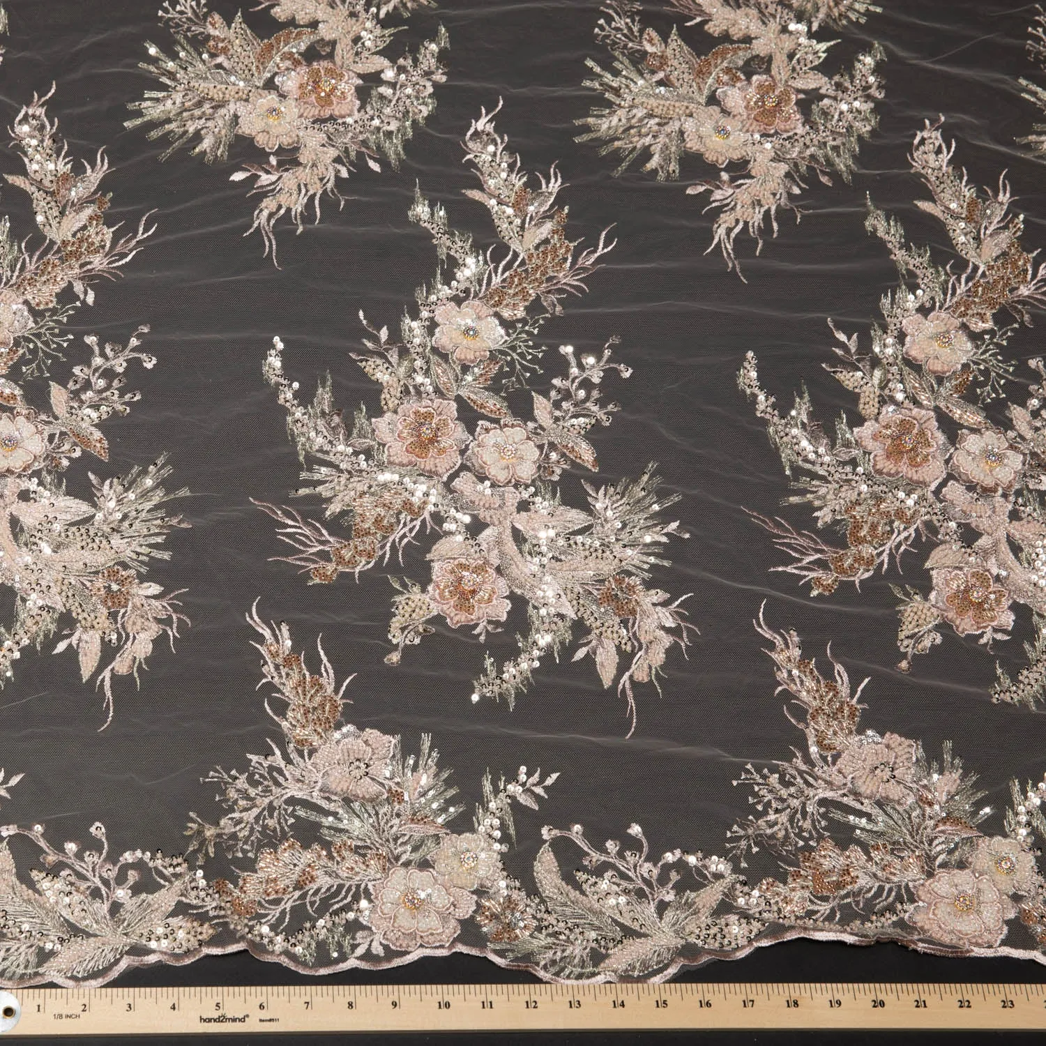 Tulle Lace Fabric Embroidered with Beautifully Extravagant 3D Floral Pattern 52" Wide | Exquisite Fabric