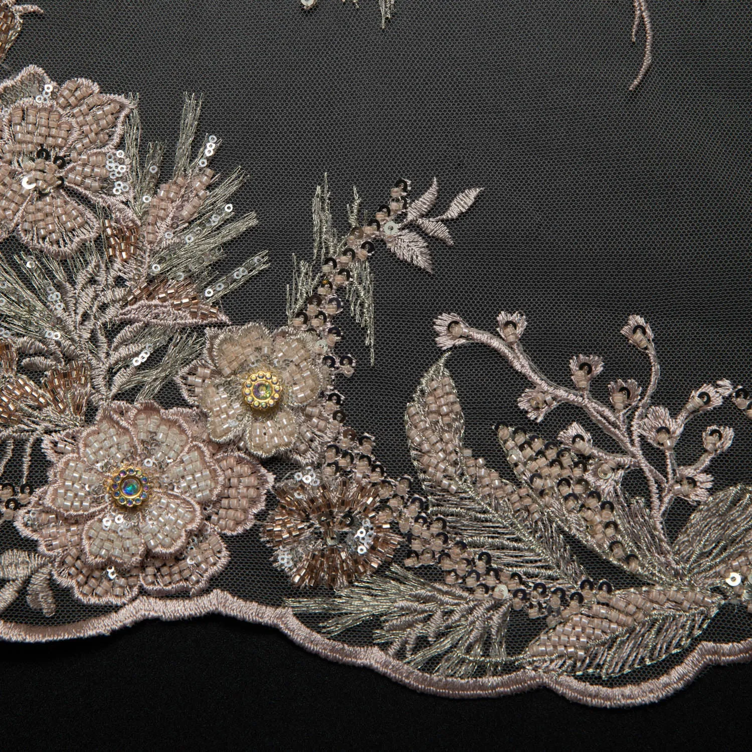 Tulle Lace Fabric Embroidered with Beautifully Extravagant 3D Floral Pattern 52" Wide | Exquisite Fabric