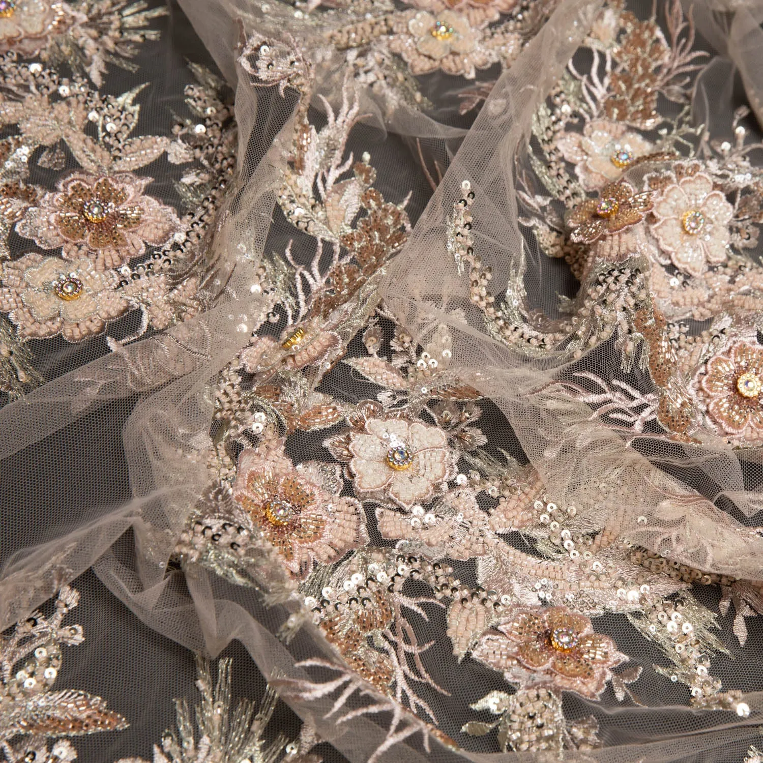 Tulle Lace Fabric Embroidered with Beautifully Extravagant 3D Floral Pattern 52" Wide | Exquisite Fabric