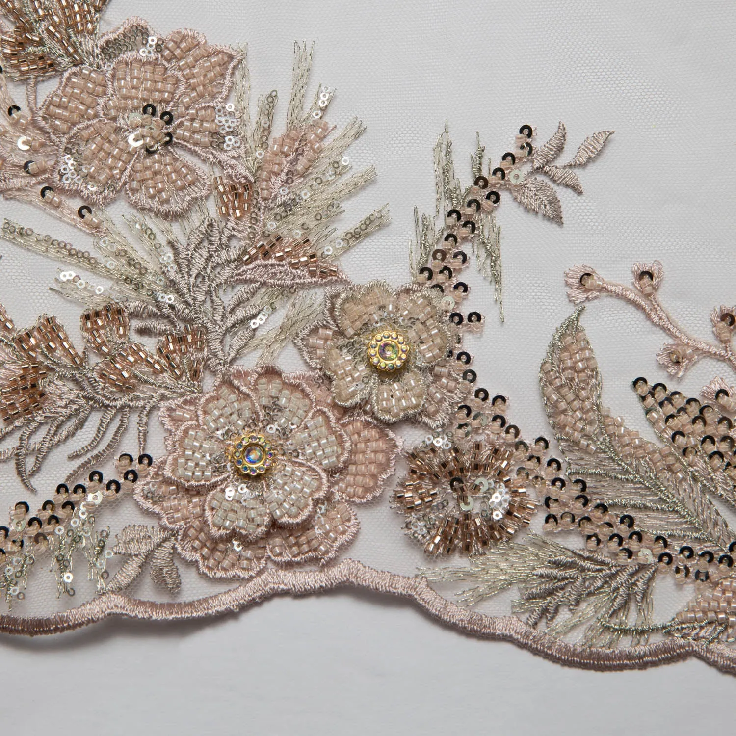 Tulle Lace Fabric Embroidered with Beautifully Extravagant 3D Floral Pattern 52" Wide | Exquisite Fabric