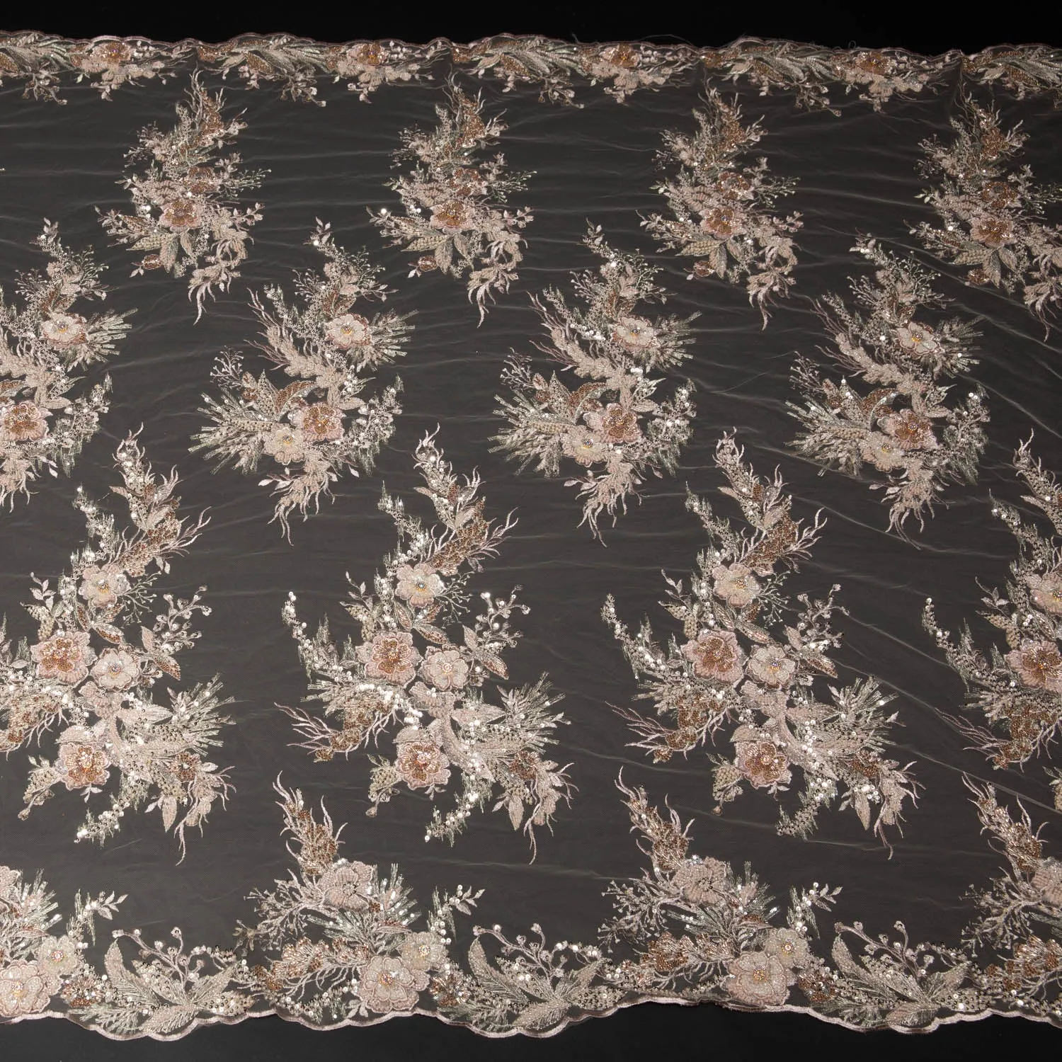 Tulle Lace Fabric Embroidered with Beautifully Extravagant 3D Floral Pattern 52" Wide | Exquisite Fabric