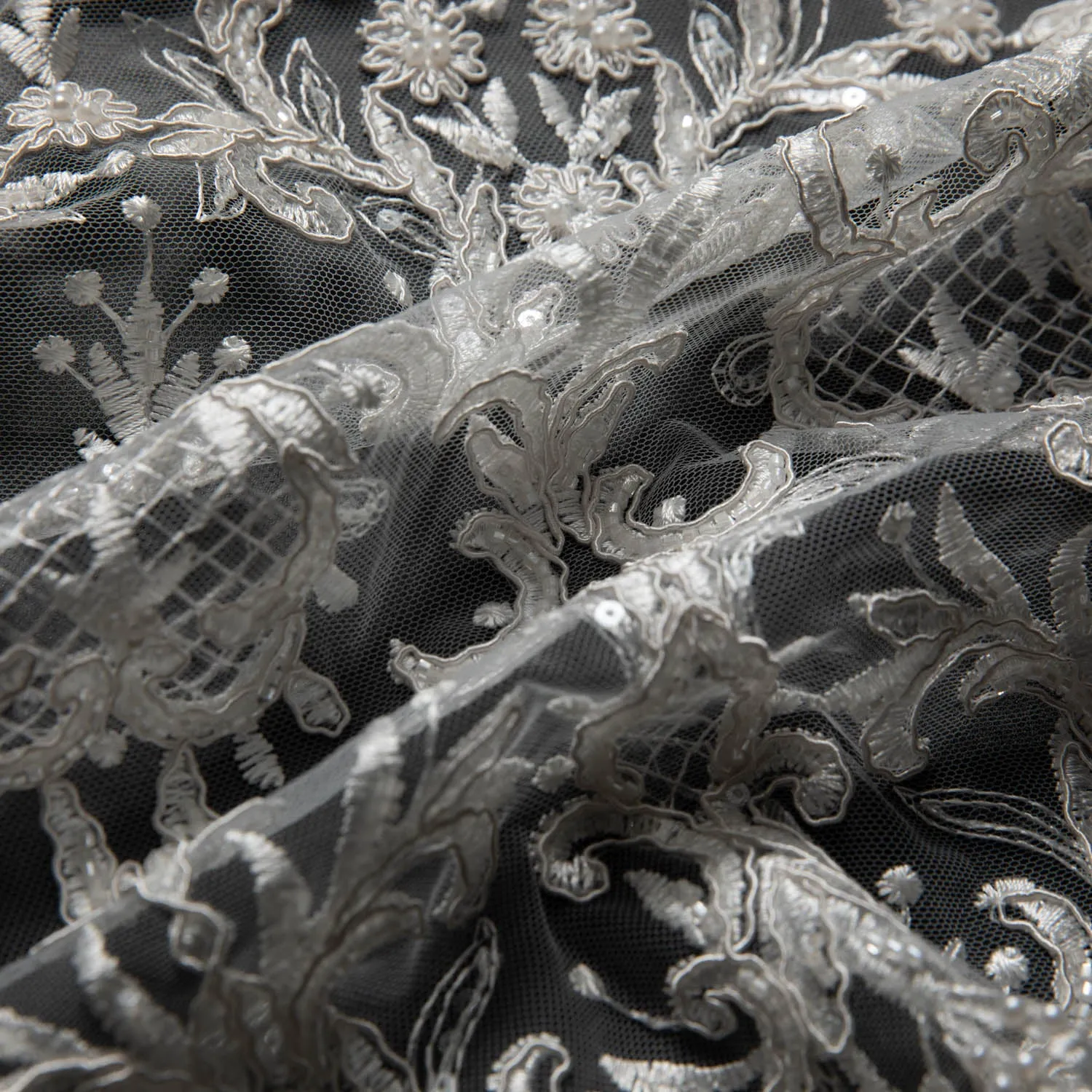Tulle Lace Fabric Embroidered with Beautifully Intricate Design 52" Wide | Exquisite Fabric