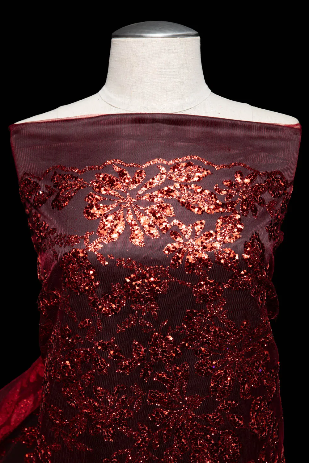 Tulle Lace Fabric with Glitter and Floral Design 58" Wide | Exquisite Fabric
