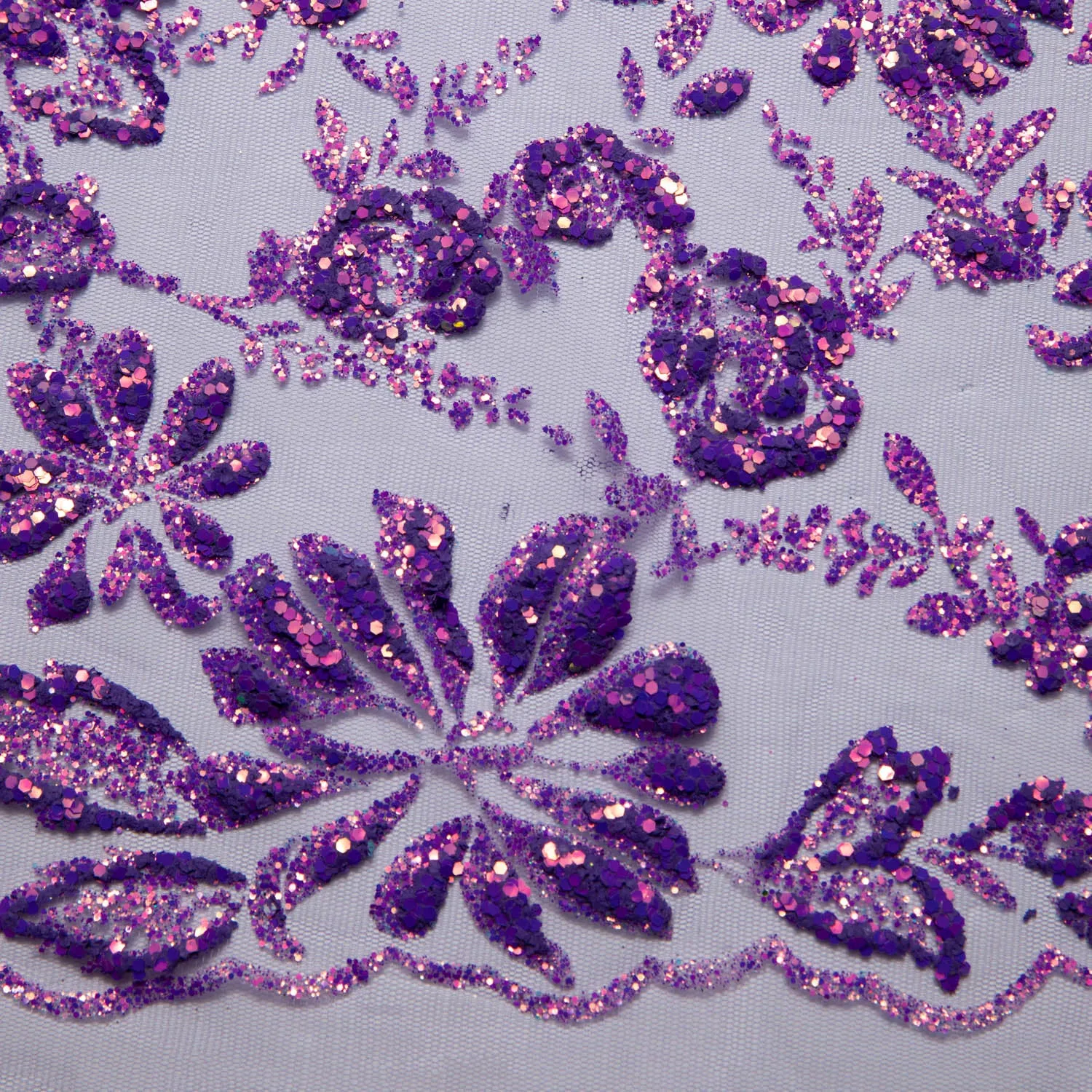 Tulle Lace Fabric with Glitter and Floral Design 58" Wide | Exquisite Fabric