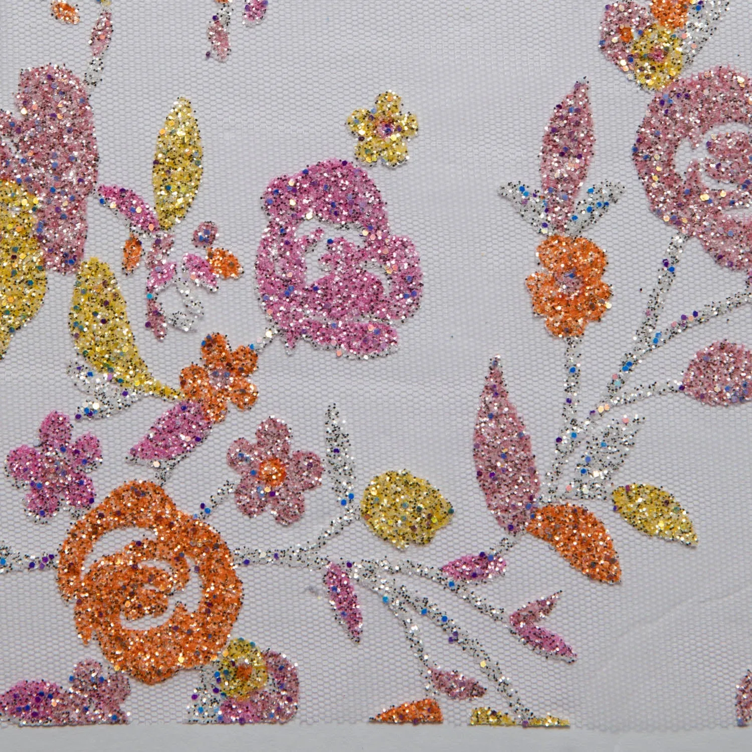 Tulle Lace Fabric with Multicolor Glitter and Floral Design 58" Wide | Exquisite Fabric