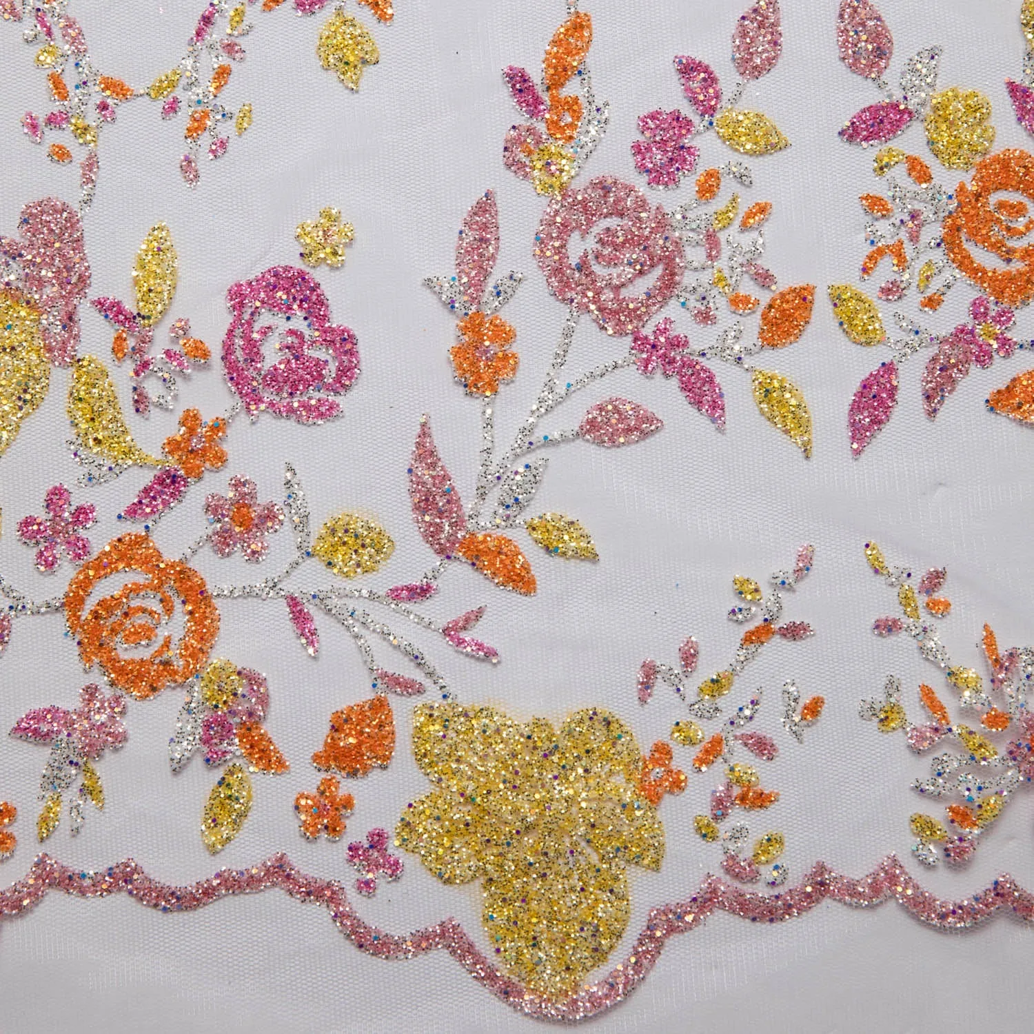 Tulle Lace Fabric with Multicolor Glitter and Floral Design 58" Wide | Exquisite Fabric