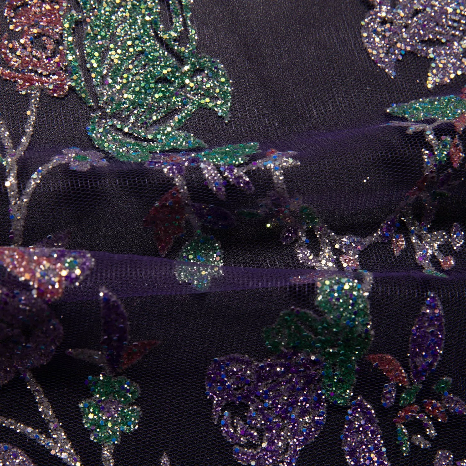 Tulle Lace Fabric with Multicolor Glitter and Floral Design 58" Wide | Exquisite Fabric