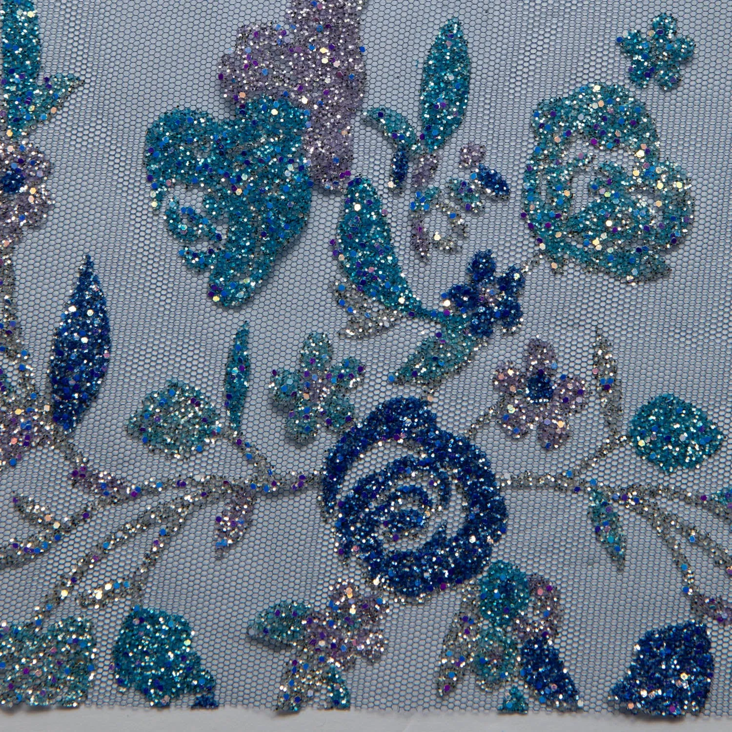 Tulle Lace Fabric with Multicolor Glitter and Floral Design 58" Wide | Exquisite Fabric
