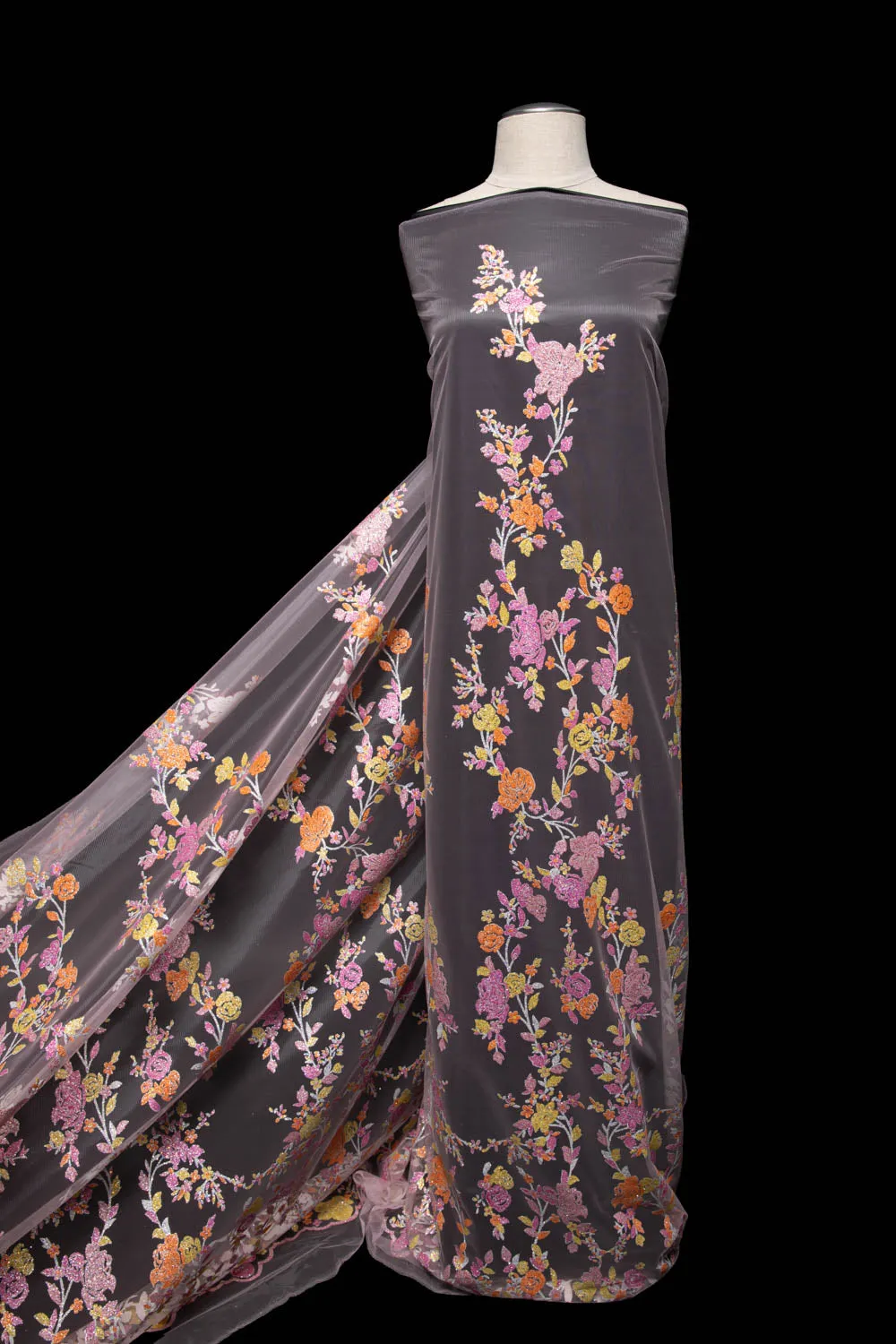 Tulle Lace Fabric with Multicolor Glitter and Floral Design 58" Wide | Exquisite Fabric