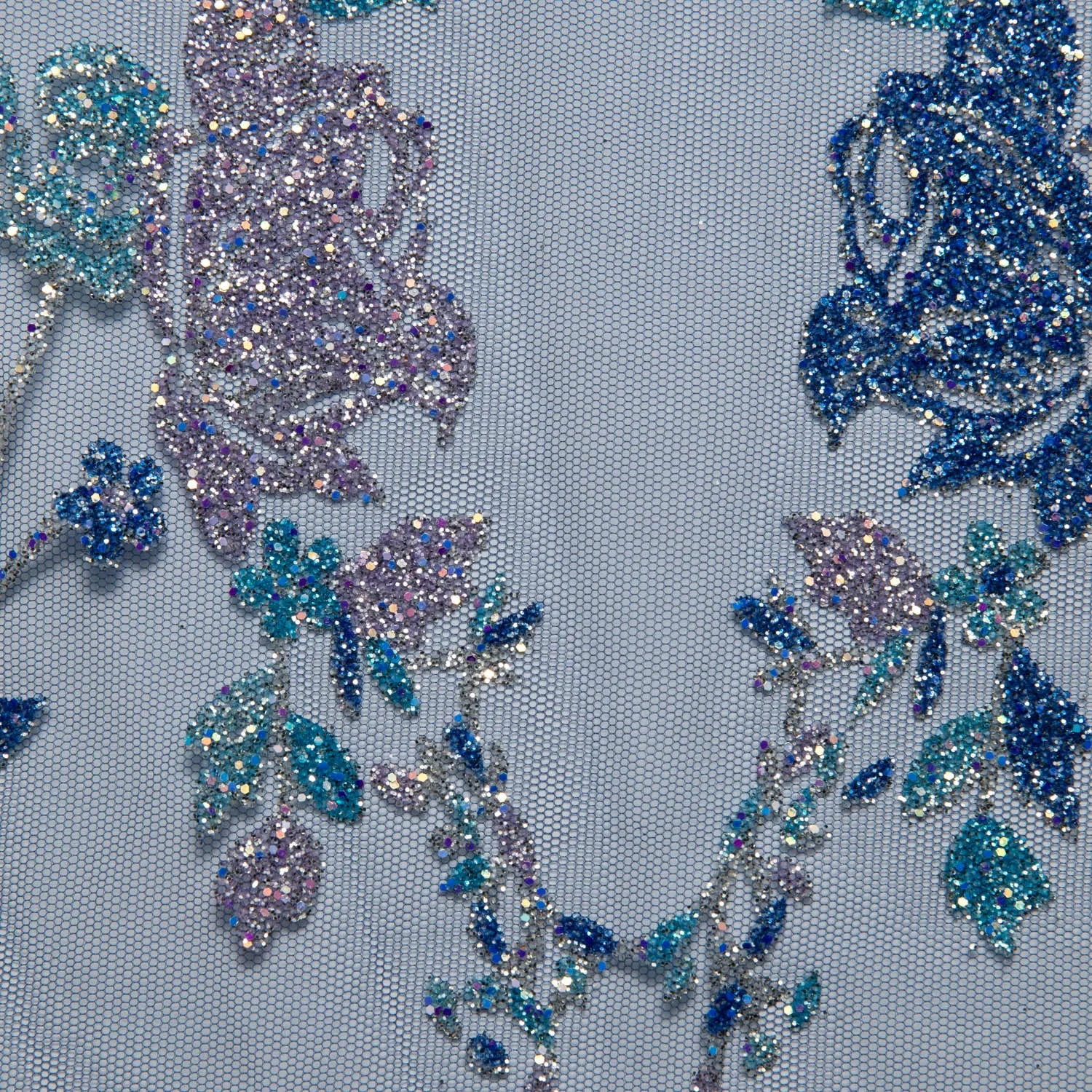 Tulle Lace Fabric with Multicolor Glitter and Floral Design 58" Wide | Exquisite Fabric
