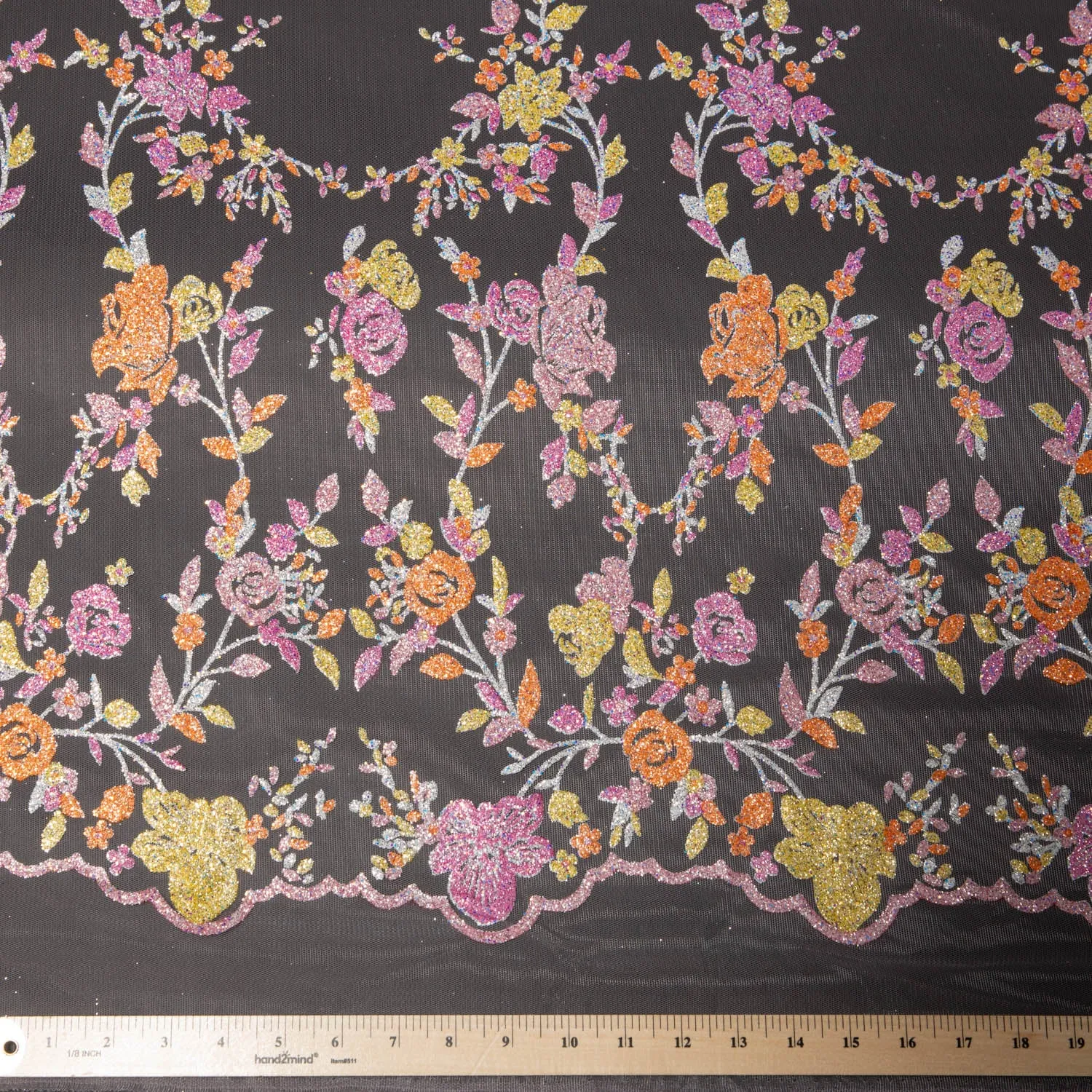 Tulle Lace Fabric with Multicolor Glitter and Floral Design 58" Wide | Exquisite Fabric