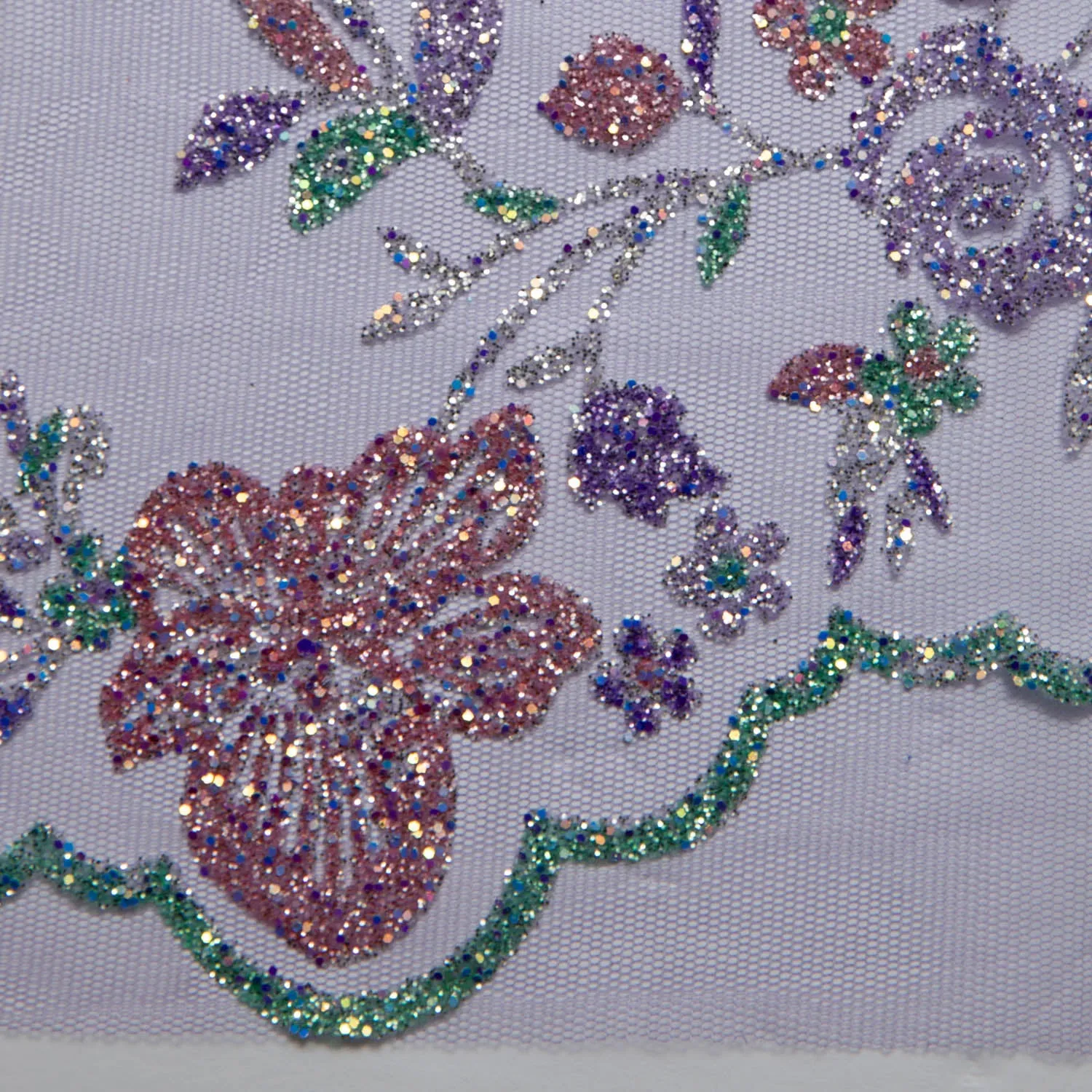 Tulle Lace Fabric with Multicolor Glitter and Floral Design 58" Wide | Exquisite Fabric