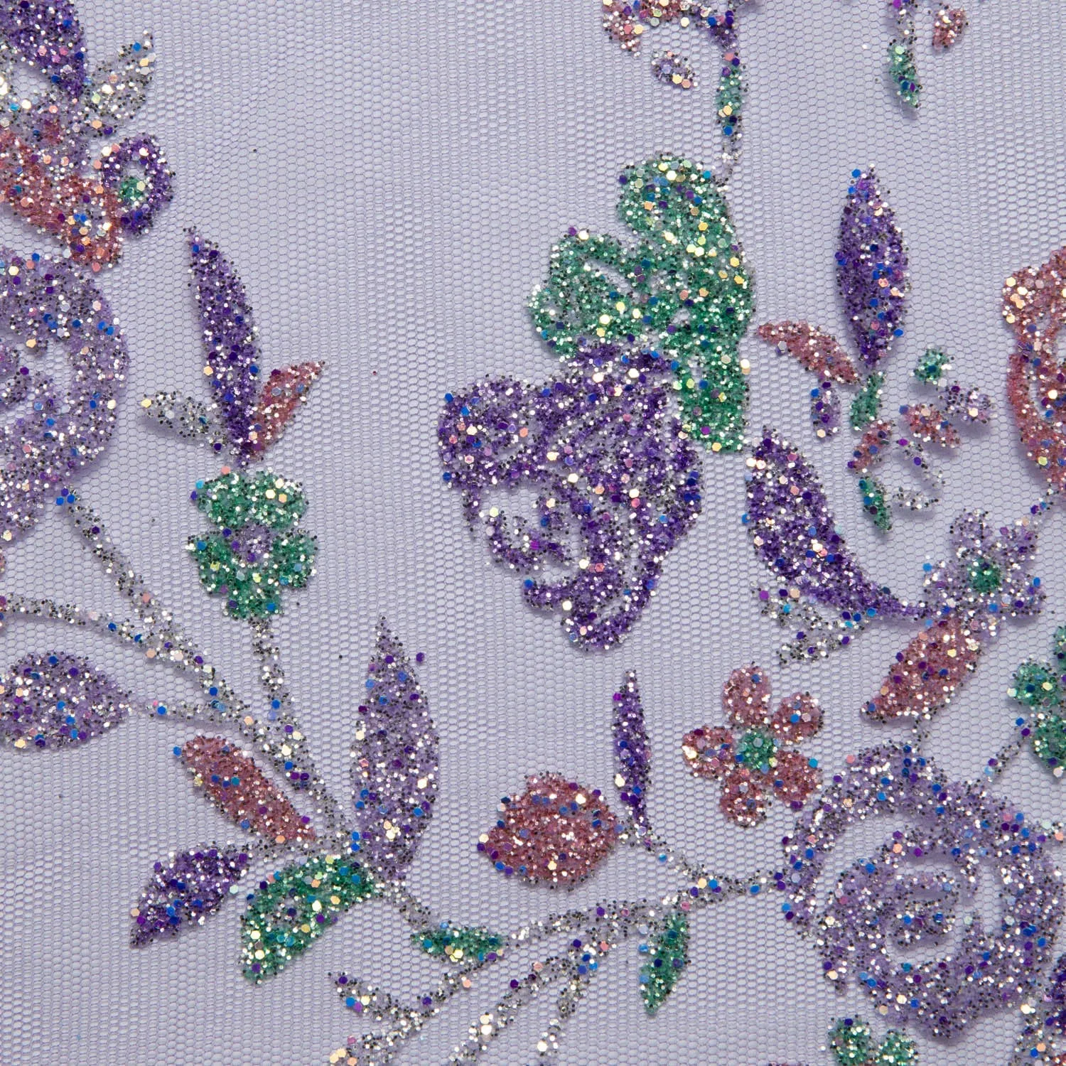 Tulle Lace Fabric with Multicolor Glitter and Floral Design 58" Wide | Exquisite Fabric