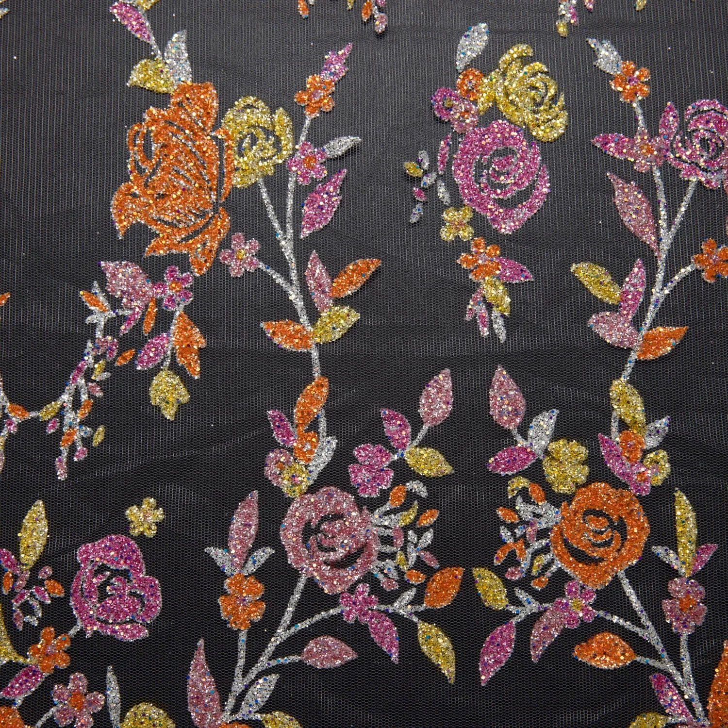 Tulle Lace Fabric with Multicolor Glitter and Floral Design 58" Wide | Exquisite Fabric