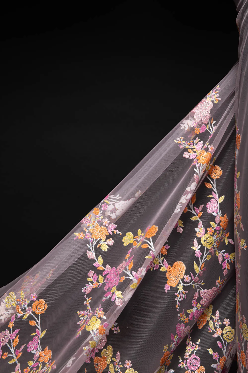 Tulle Lace Fabric with Multicolor Glitter and Floral Design 58" Wide | Exquisite Fabric