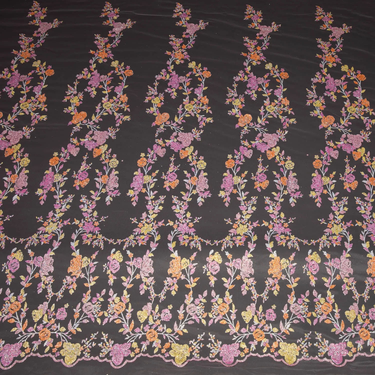 Tulle Lace Fabric with Multicolor Glitter and Floral Design 58" Wide | Exquisite Fabric