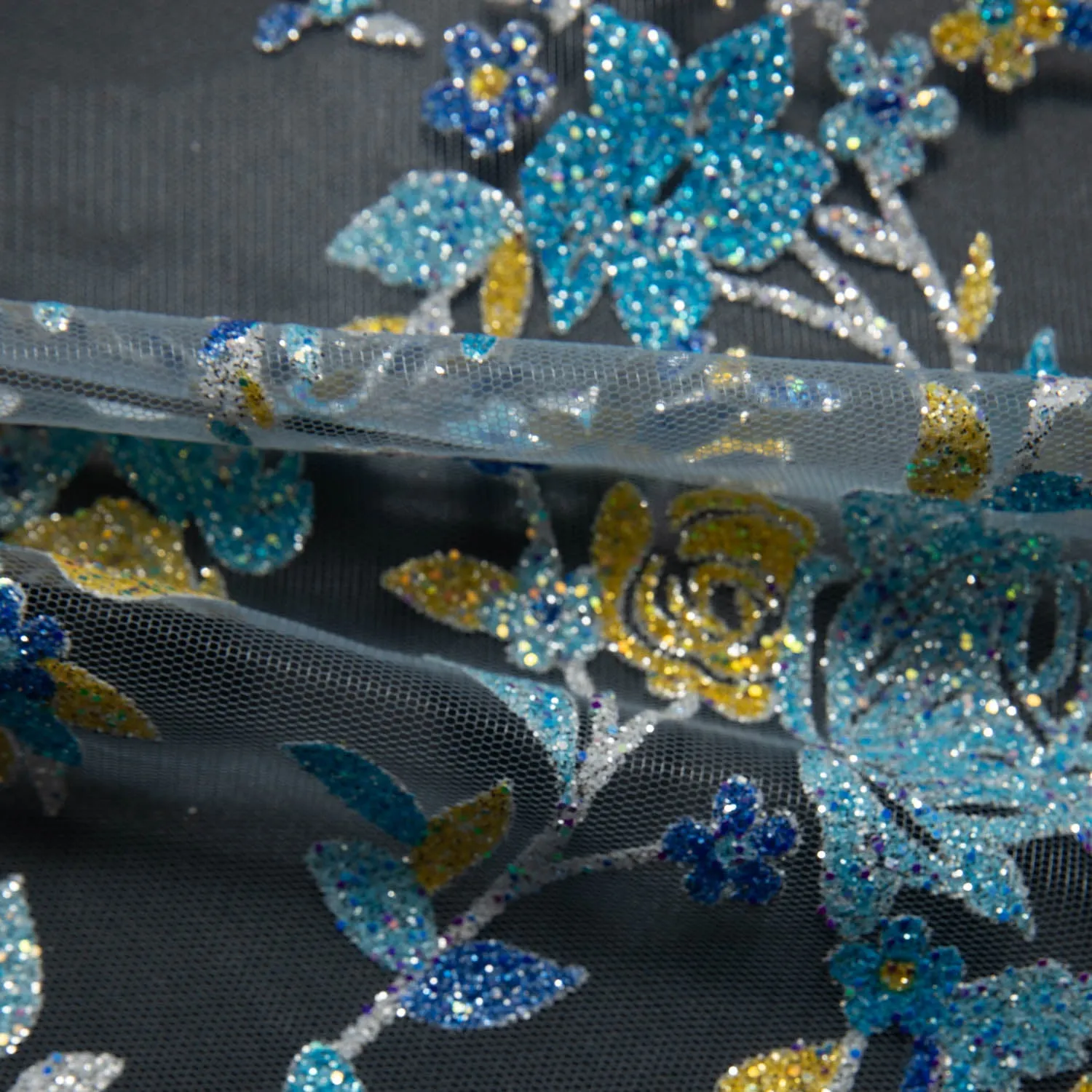 Tulle Lace Fabric with Multicolor Glitter and Floral Design 58" Wide | Exquisite Fabric