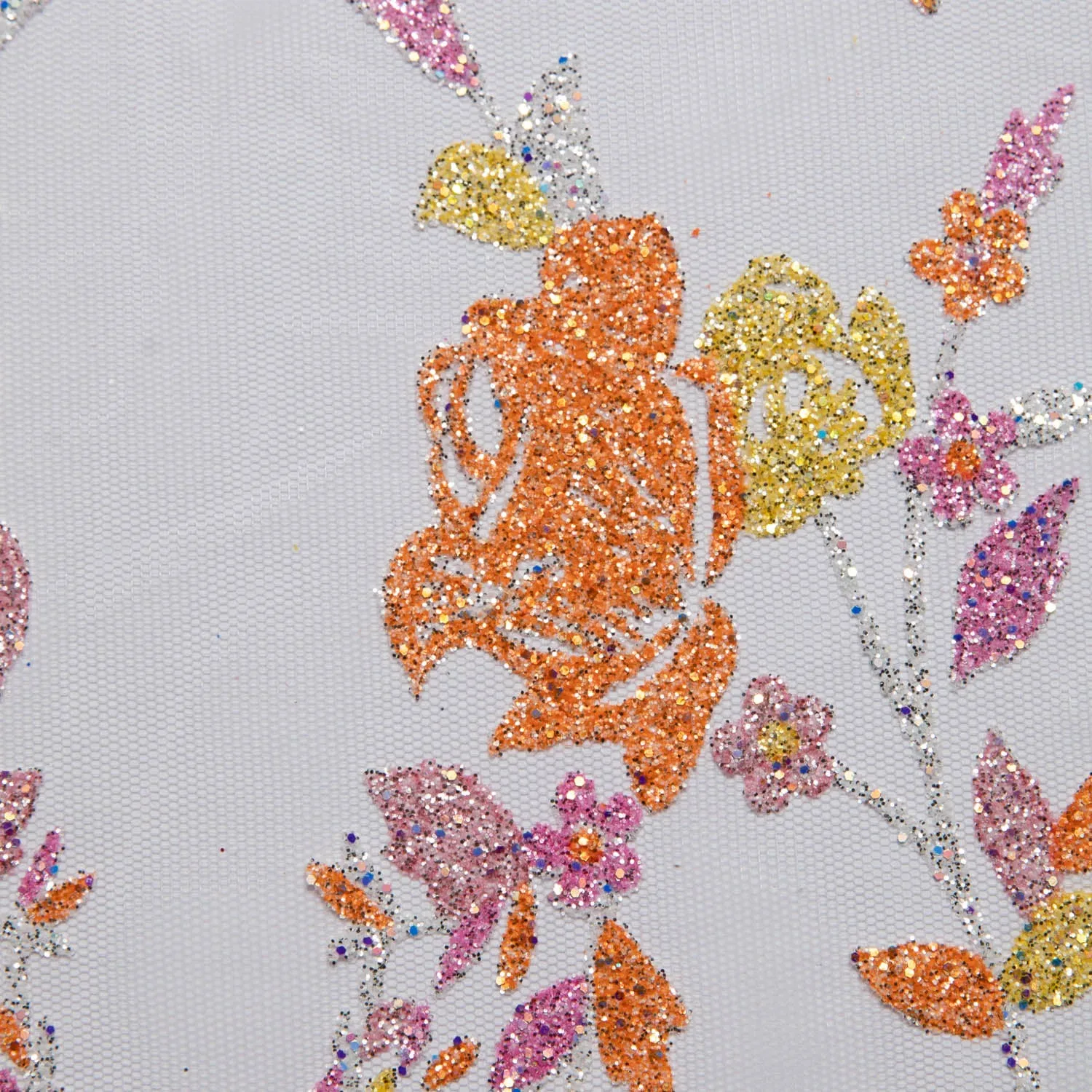 Tulle Lace Fabric with Multicolor Glitter and Floral Design 58" Wide | Exquisite Fabric