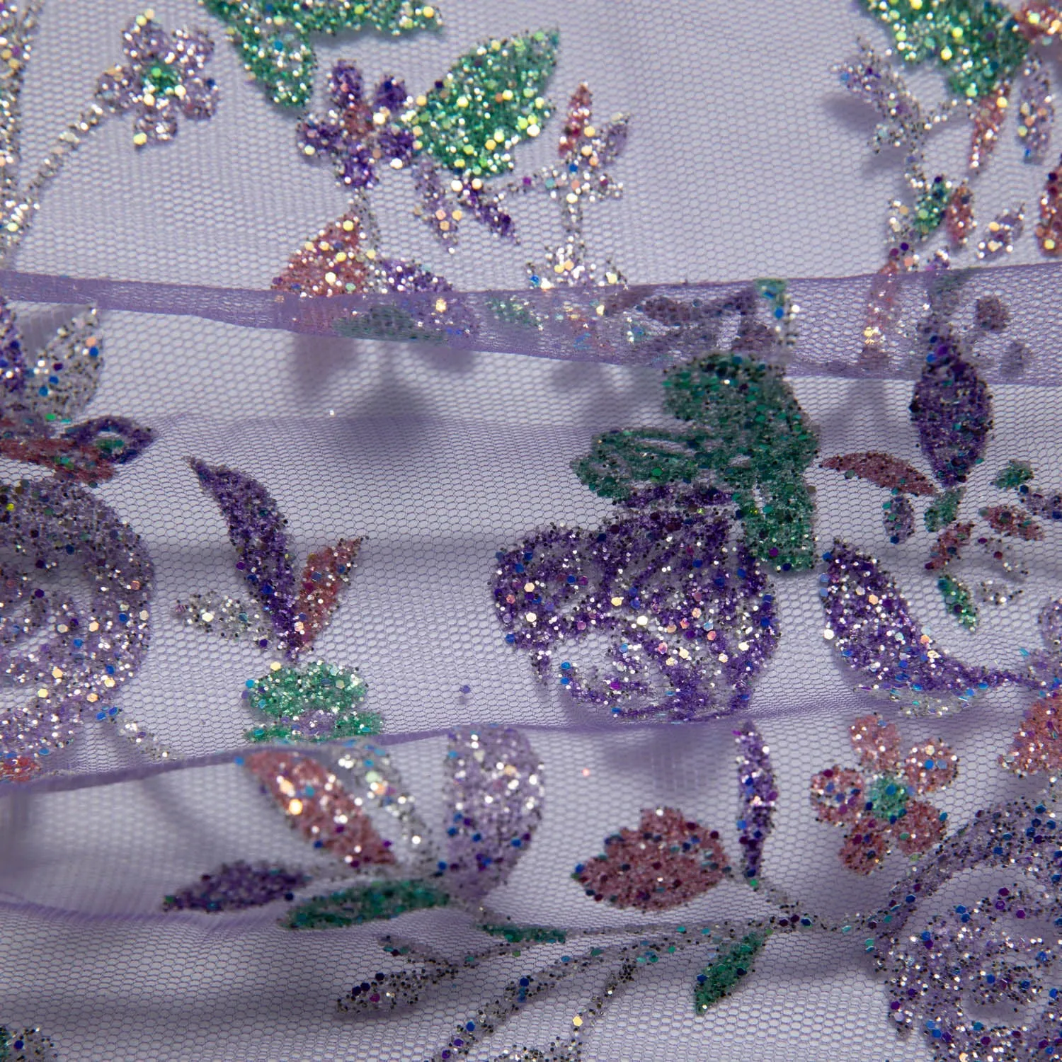 Tulle Lace Fabric with Multicolor Glitter and Floral Design 58" Wide | Exquisite Fabric