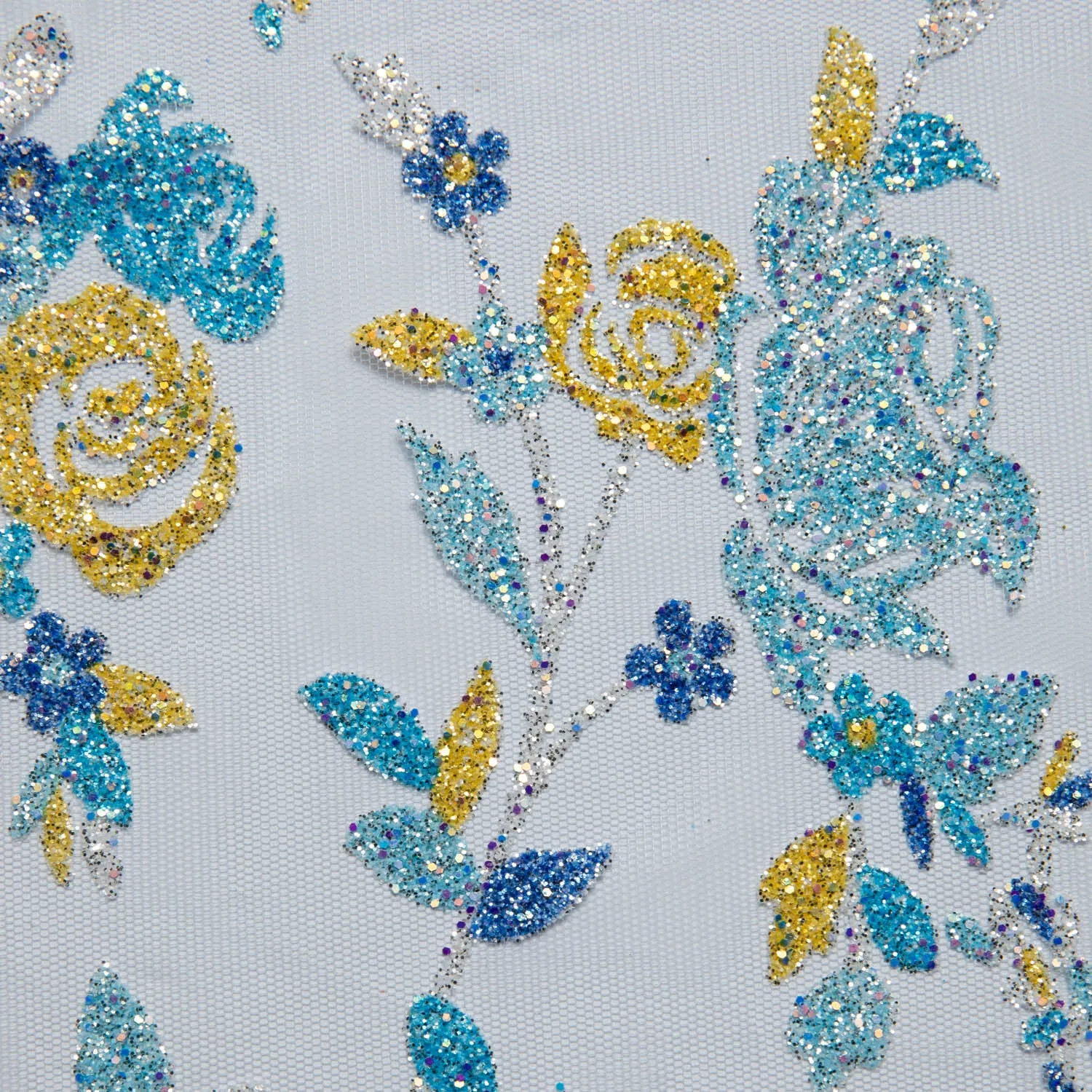 Tulle Lace Fabric with Multicolor Glitter and Floral Design 58" Wide | Exquisite Fabric